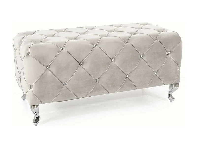 Pouf capitonné en velours gris clair avec pieds design en métal Lynda