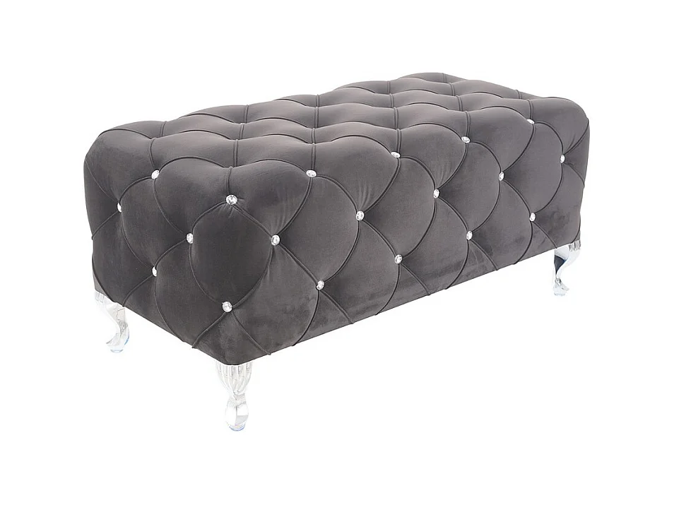Pouf capitonné en velours gris avec pieds design en métal Lynda