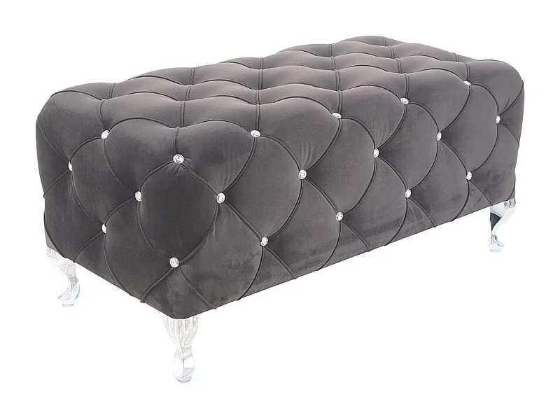 Pouf capitonné en velours gris avec pieds design en métal Lynda