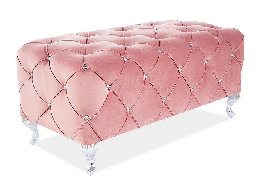 Pouf capitonné en velours rose antique avec pieds design en métal Lynda