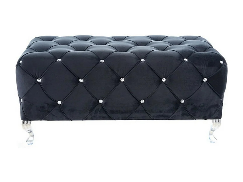 Pouf imbottito in velluto nero con piedini in metallo di design Lynda