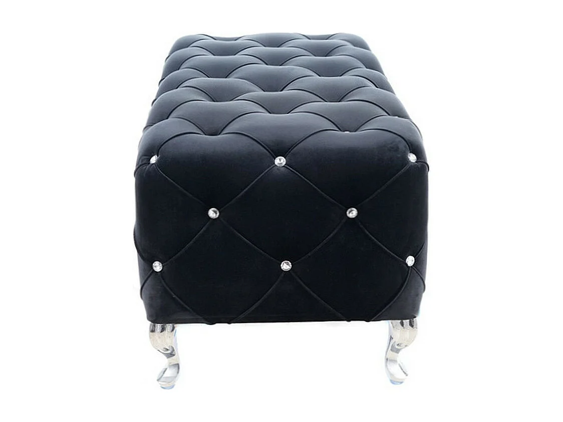 Pouf capitonné en velours noir avec pieds design en métal Lynda