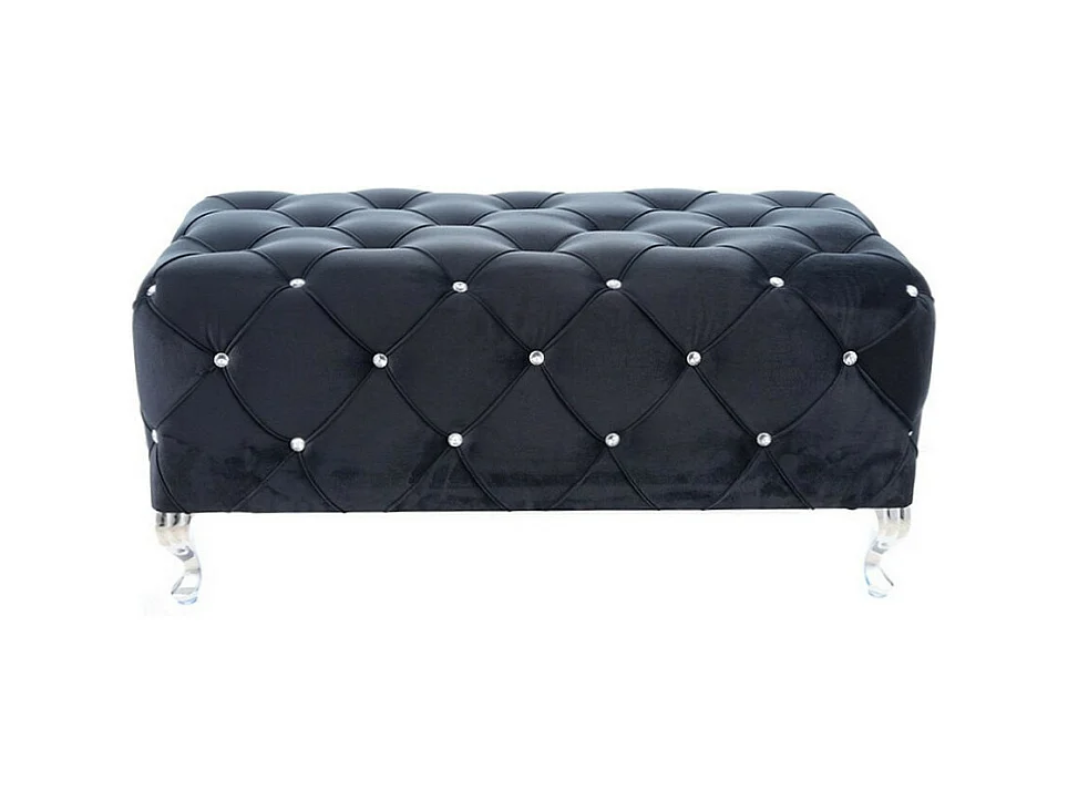 Pouf capitonné en velours noir avec pieds design en métal Lynda