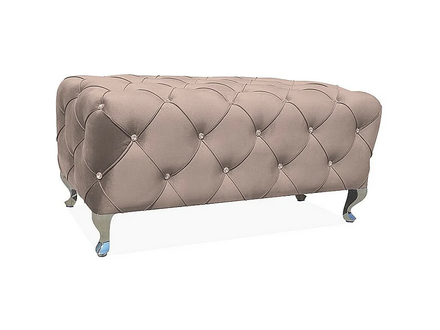 Pouf capitonné en velours beige avec pieds design en métal Lynda