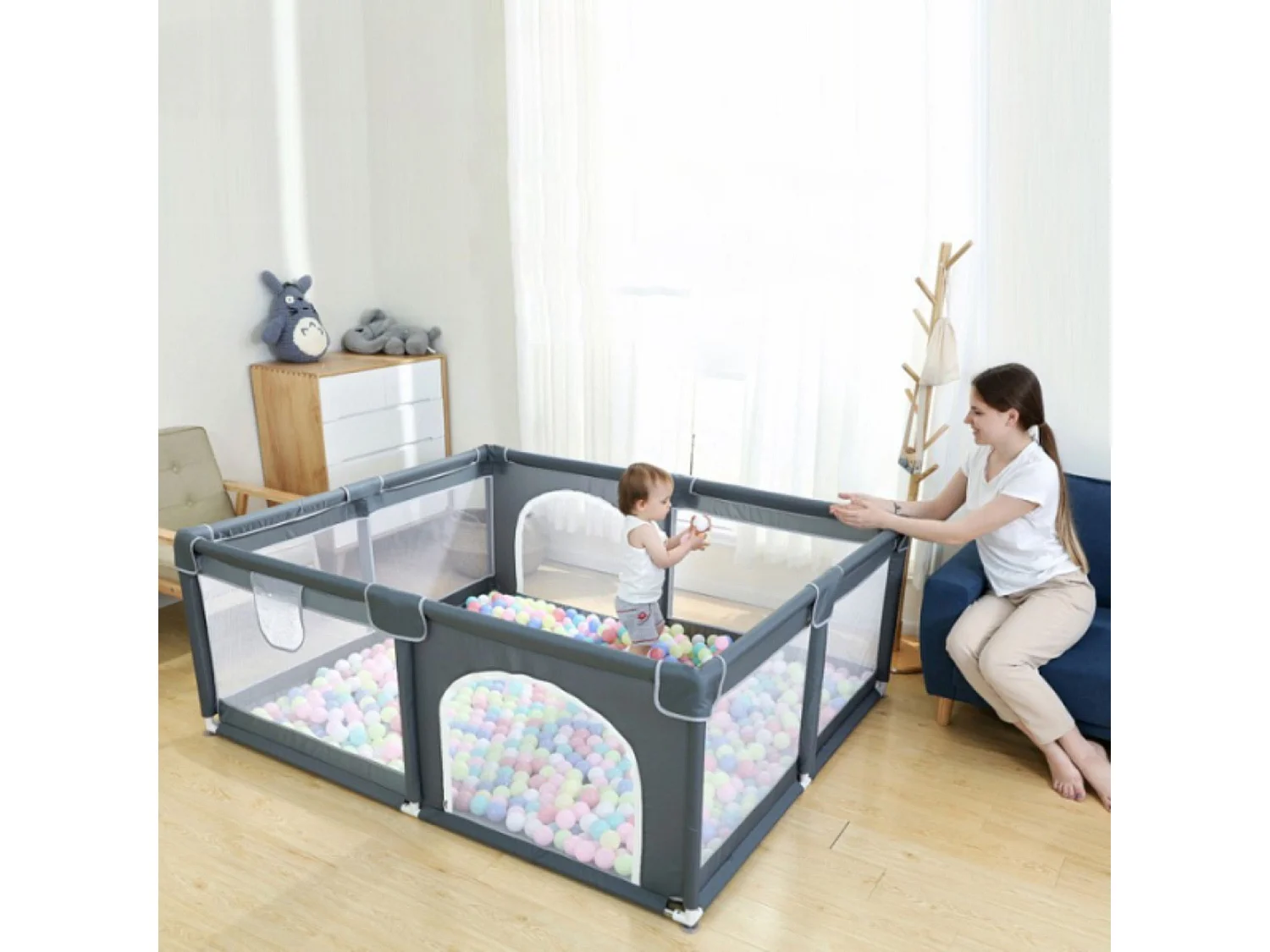 Mini parc de jeux pour bebe 160x200 cm vert avec double entrée