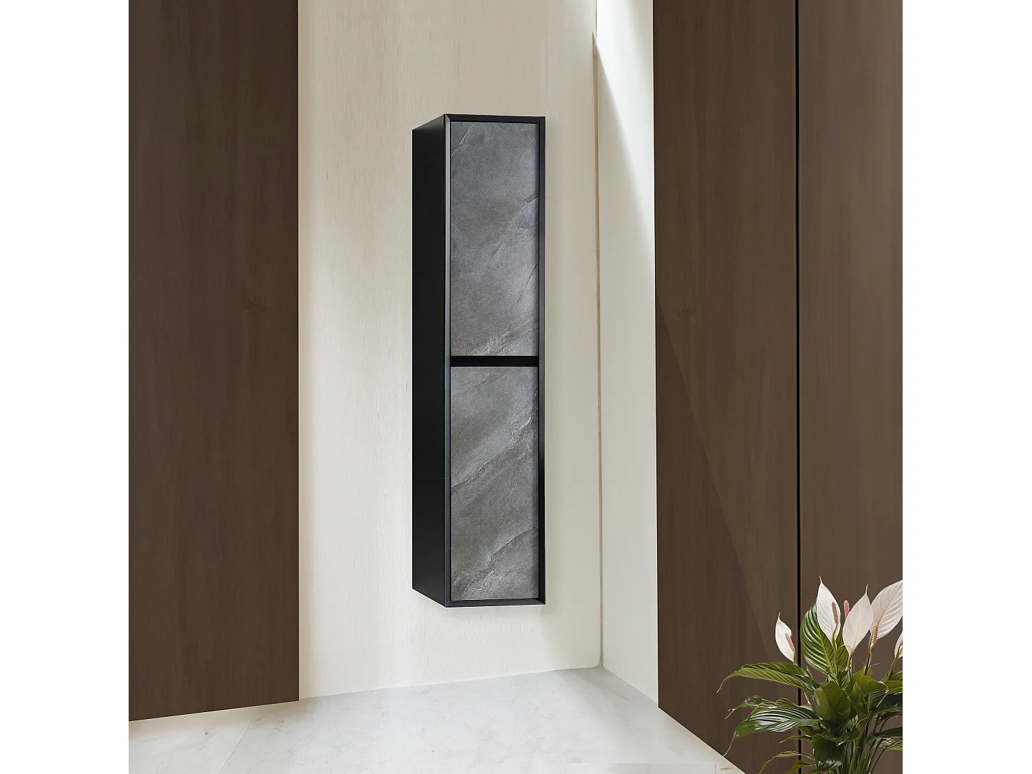 Colonne de salle de bain 160 cm noir effet marbre Aquasasso