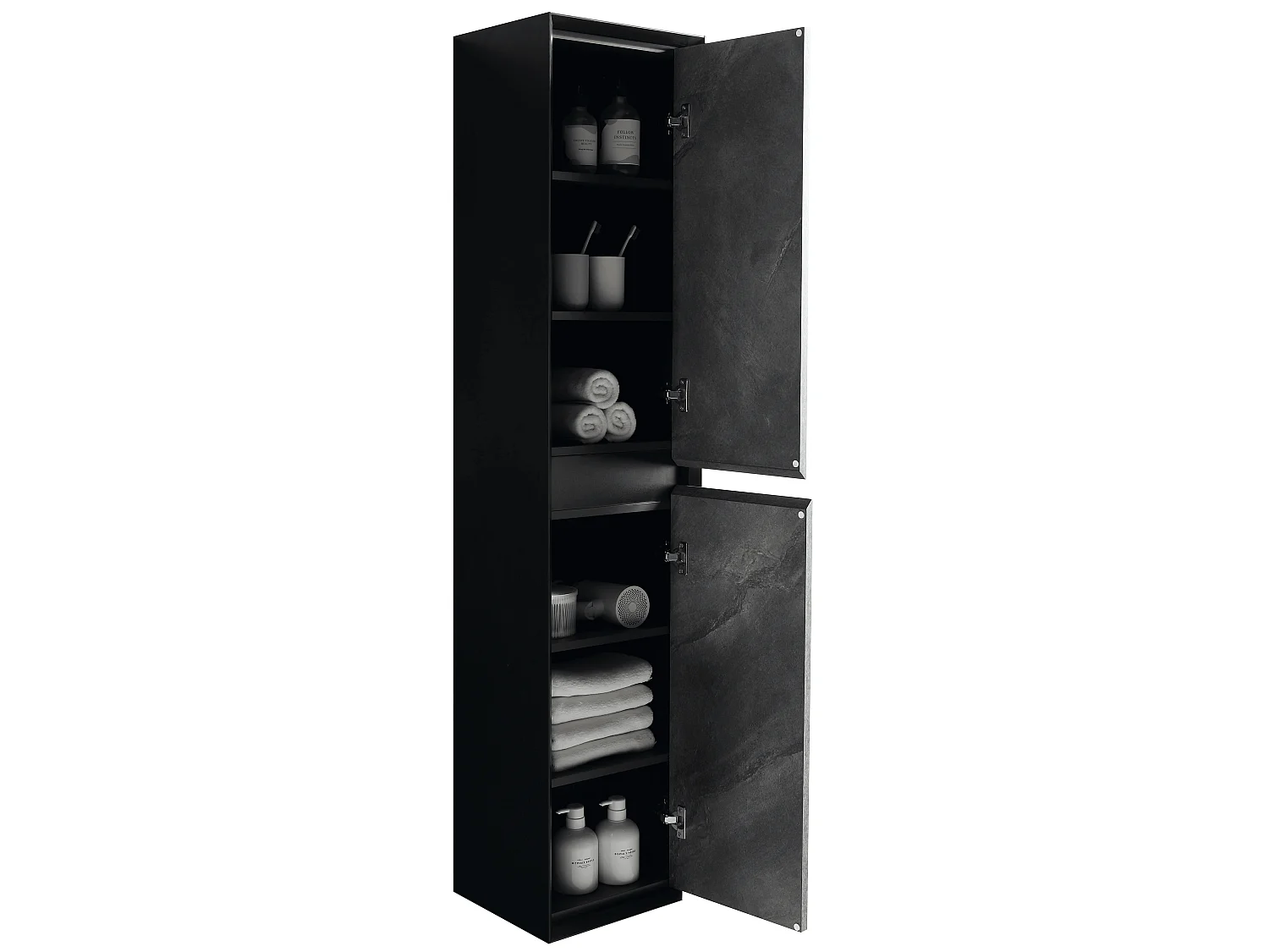 Colonne de salle de bain 160 cm noir effet pierre Aquasasso