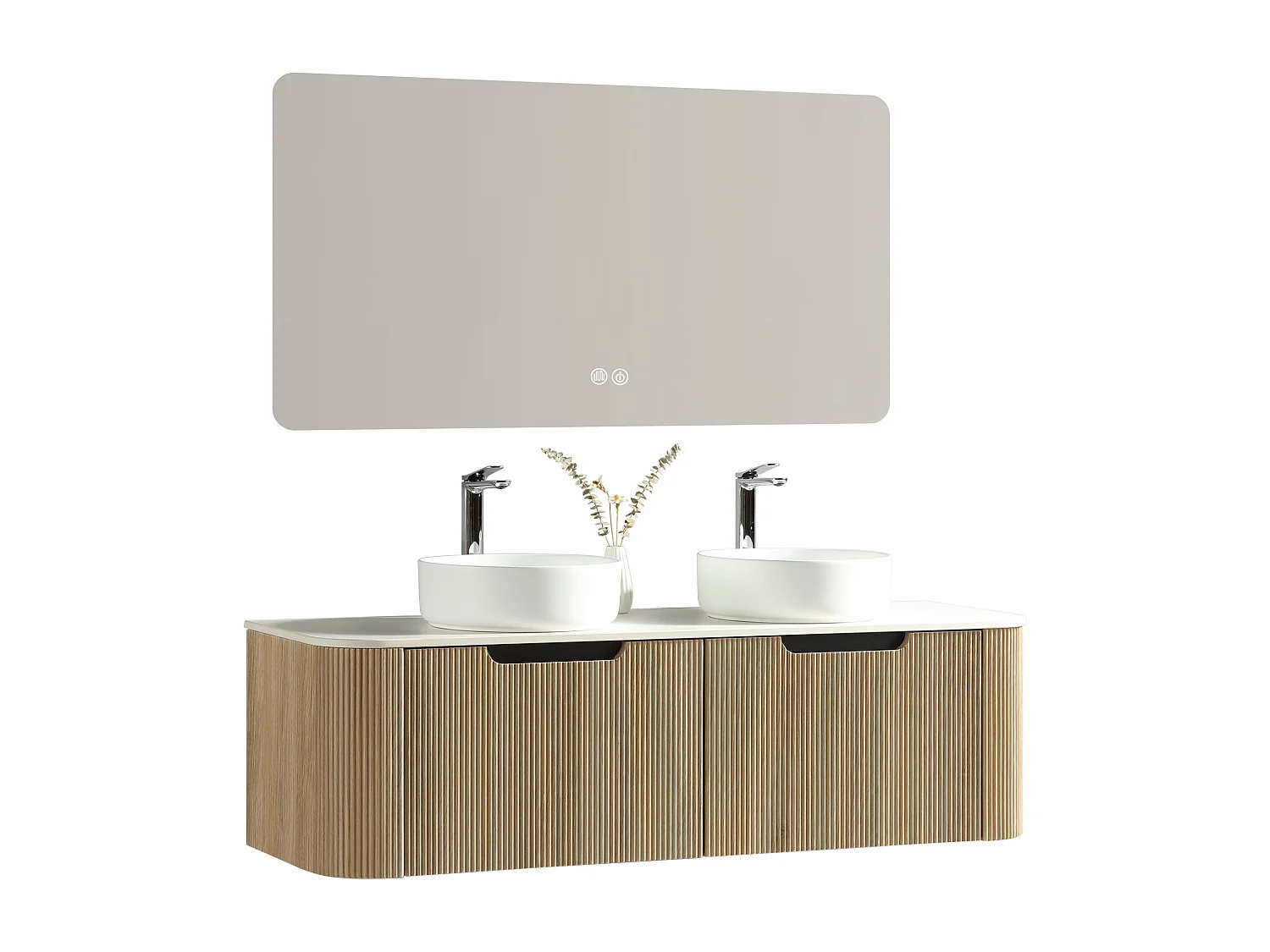 Meuble 140 cm chêne clair Aquagiro double vasque à poser blanc brillant