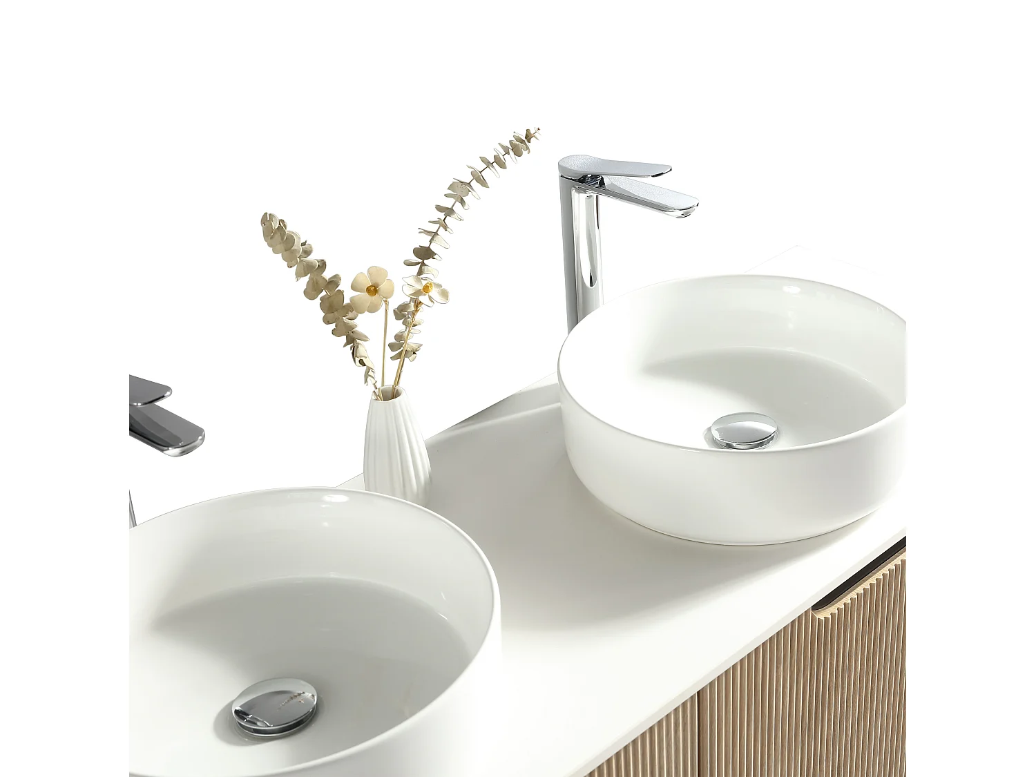 Meuble 140 cm chêne clair Aquagiro double vasque à poser blanc brillant