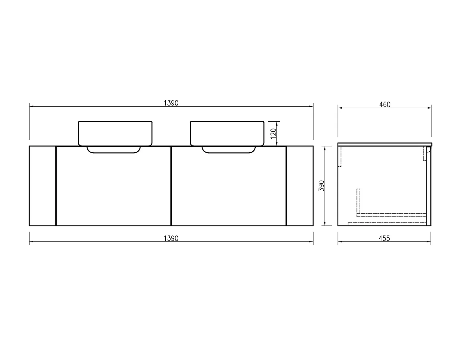 Meuble 140 cm chêne clair Aquagiro double vasque à poser blanc brillant