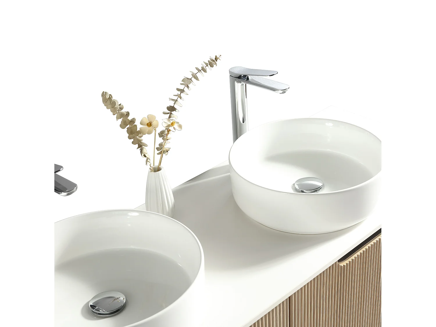 Meuble 140 cm chêne clair Aquagiro double vasque à poser blanc mat