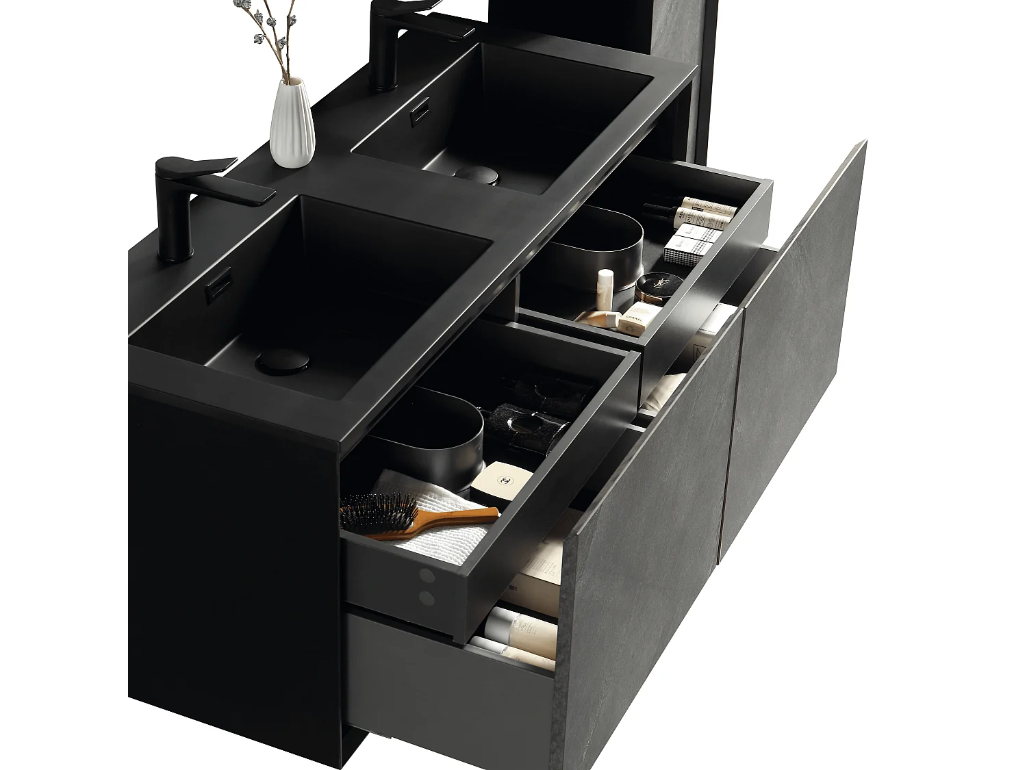 Meuble double vasque 120 cm noir effet marbre Aquasasso