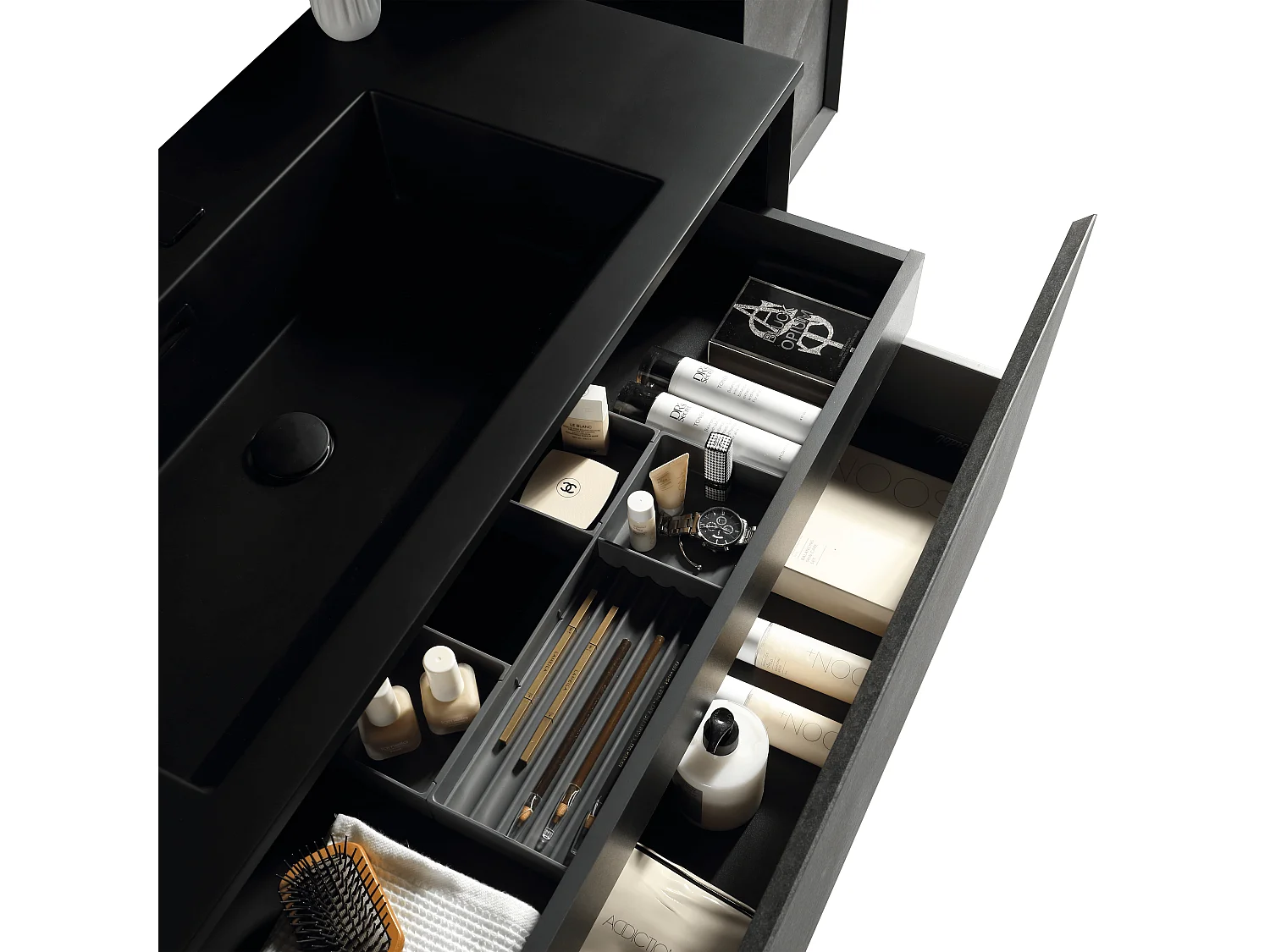 Meuble double vasque 120 cm noir effet marbre Aquasasso