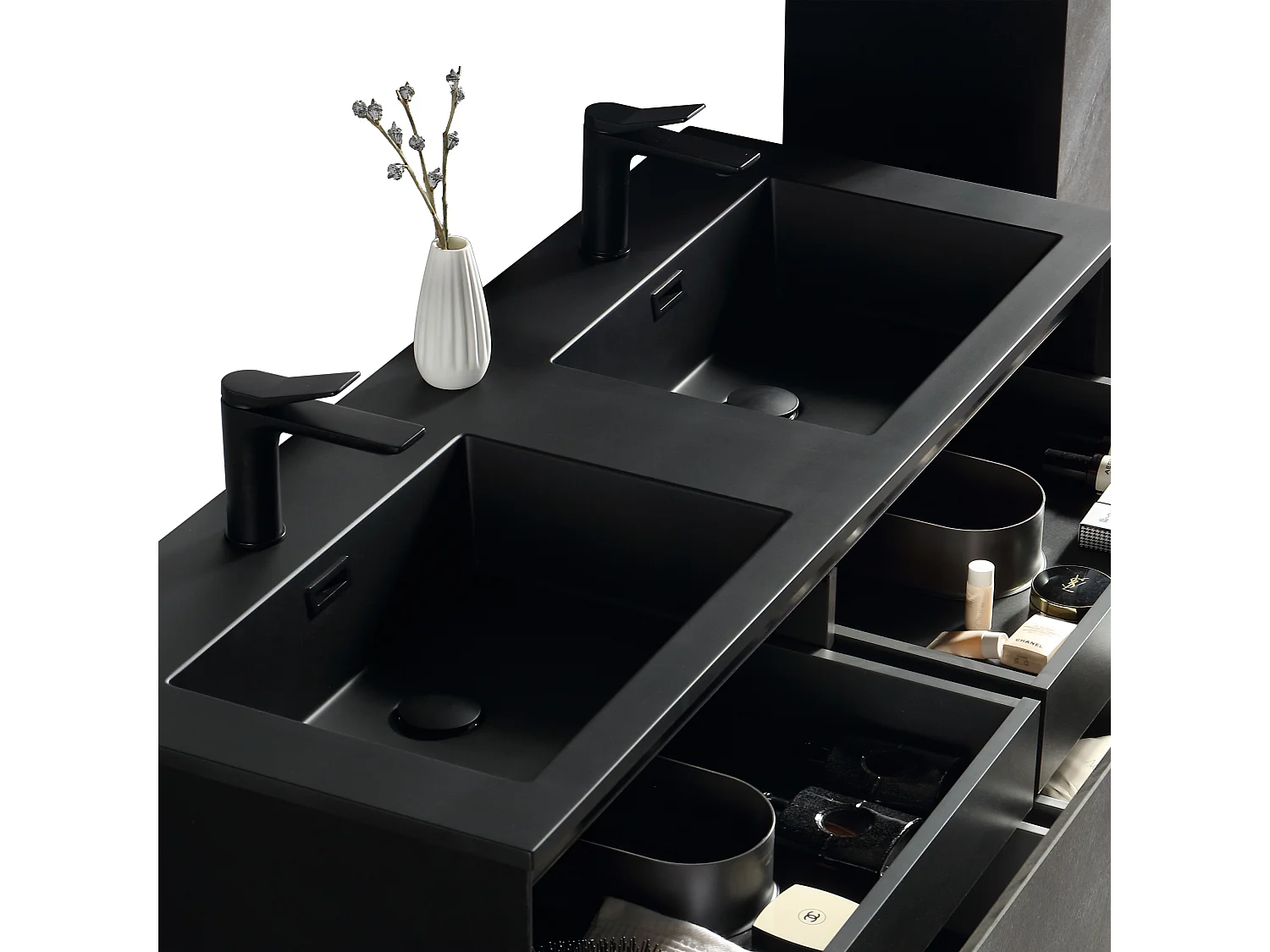 Meuble double vasque 120 cm noir effet marbre Aquasasso