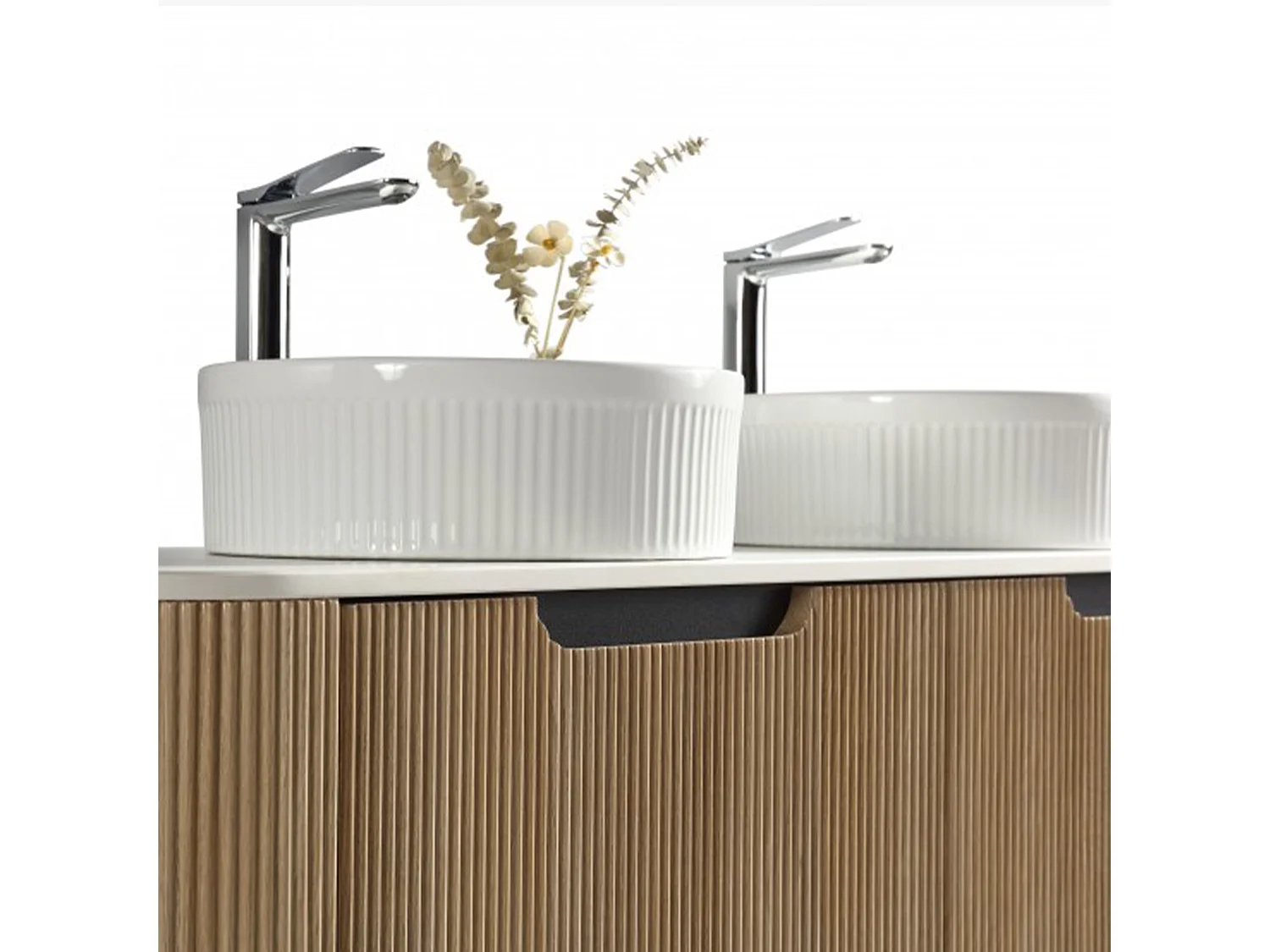 Meuble 140 cm chêne clair Aquagiro double vasque à poser blanche wave