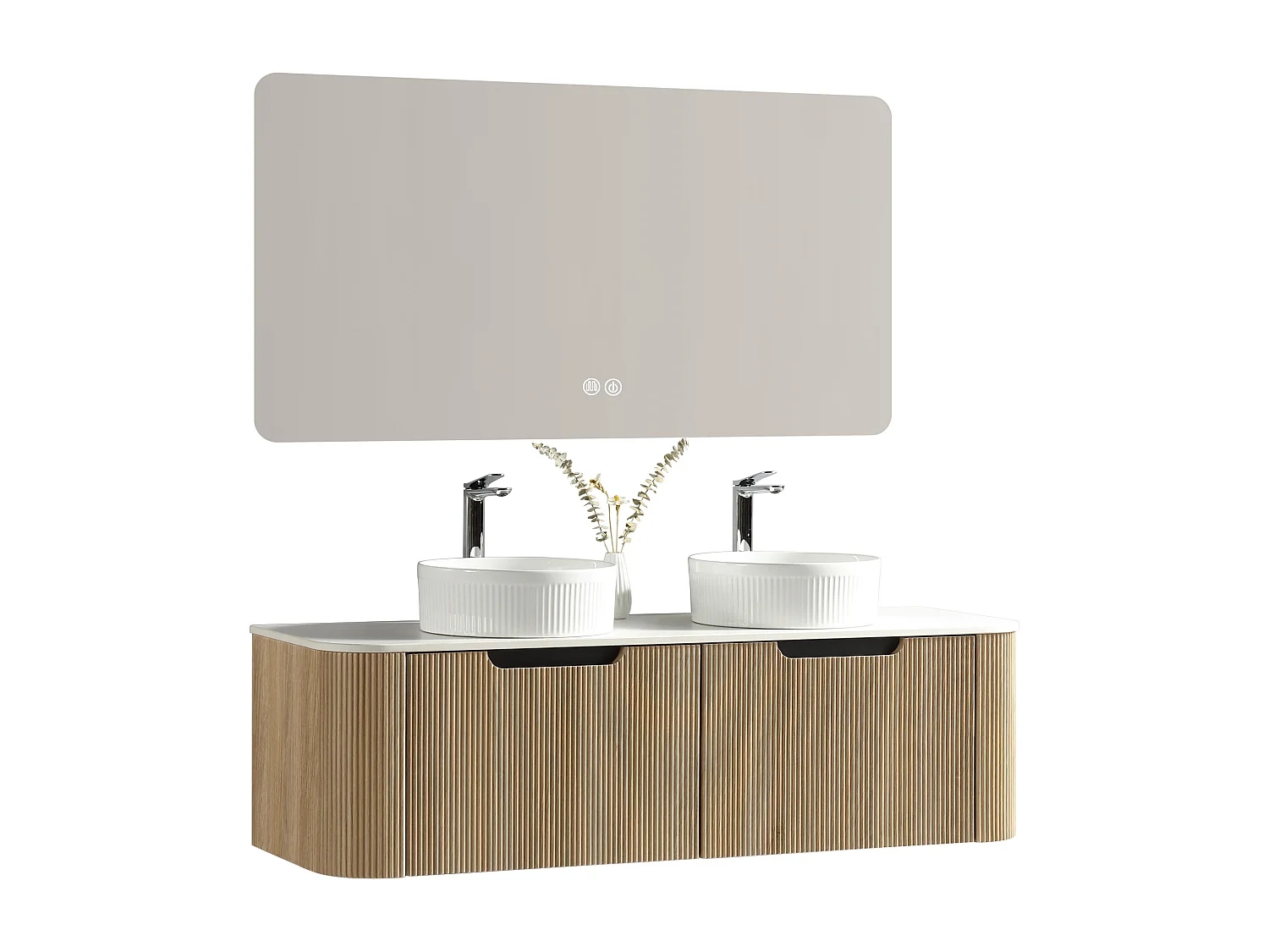 Meuble 140 cm chêne clair Aquagiro double vasque à poser blanche wave