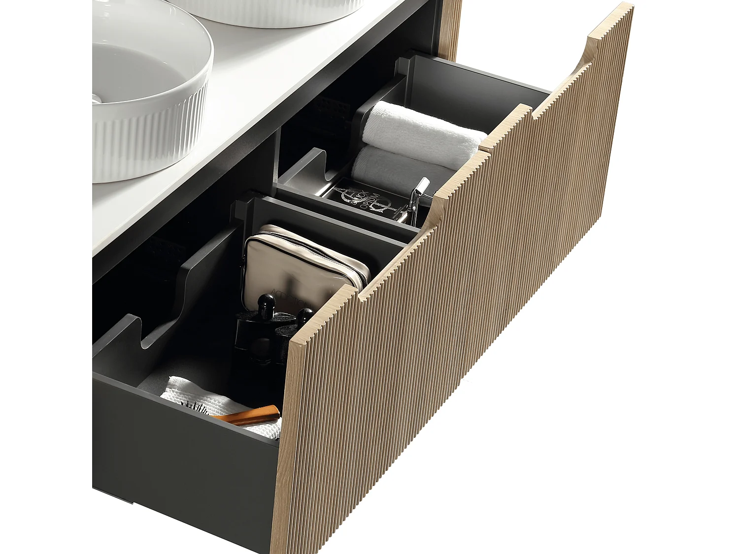 Meuble 140 cm chêne clair Aquagiro double vasque à poser blanche wave