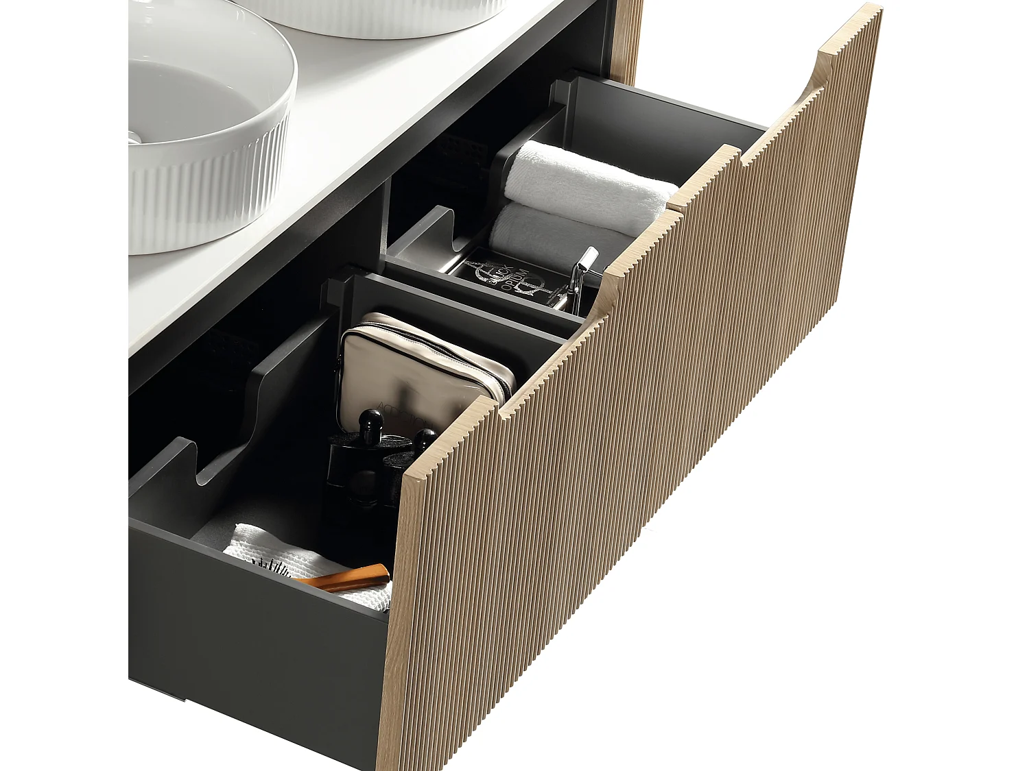 Meuble 140 cm chêne clair Aquagiro double vasque à poser blanche wave