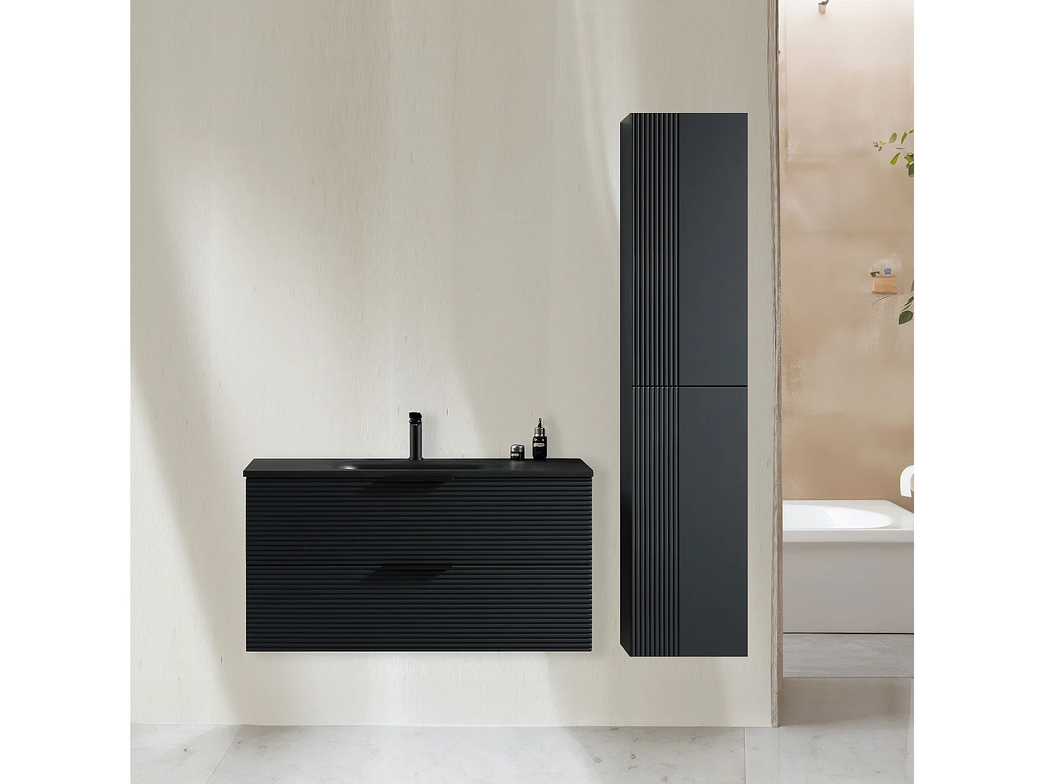 Ensemble salle de bain 100 cm noir Aqualinea