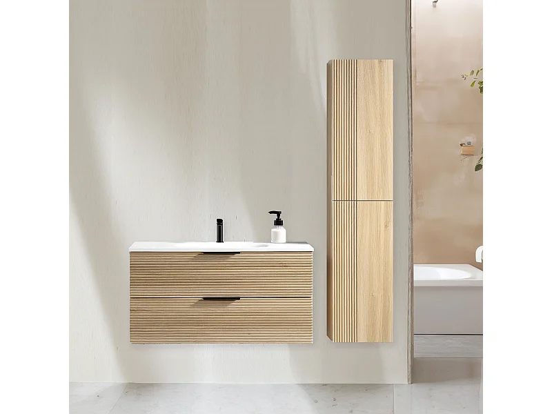 Ensemble salle de bain 100 cm chêne clair Aqualinea