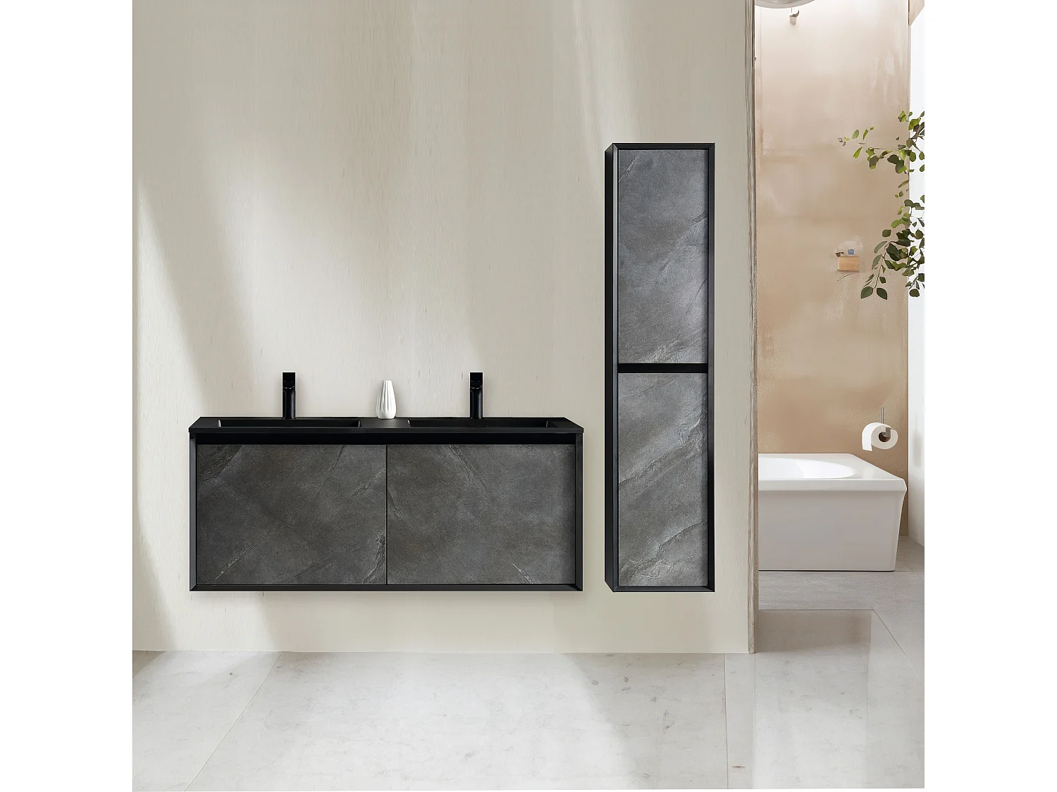 Ensemble salle de bain 120 cm noir effet marbre Aquasasso