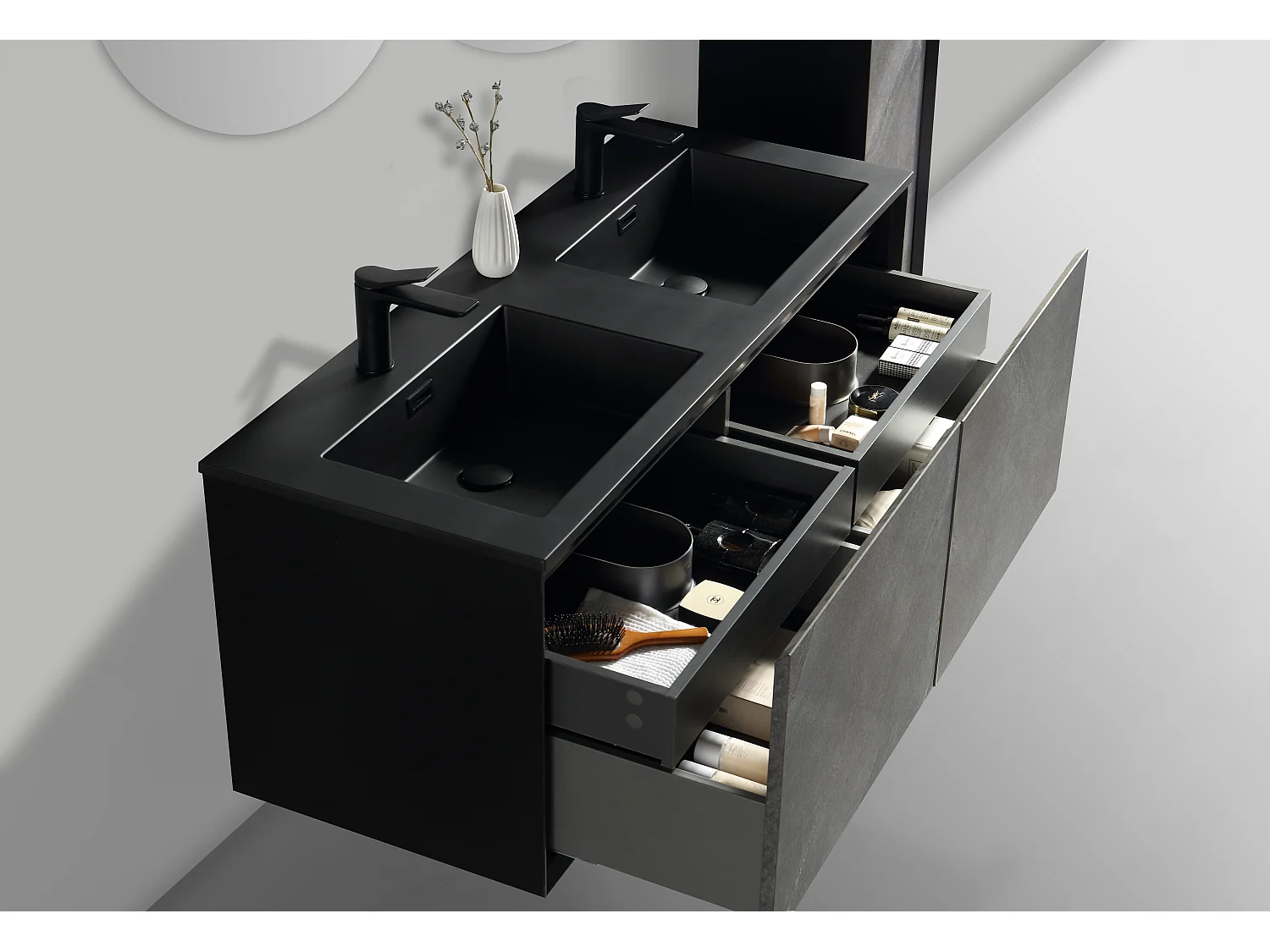 Ensemble salle de bain 120 cm noir effet marbre Aquasasso