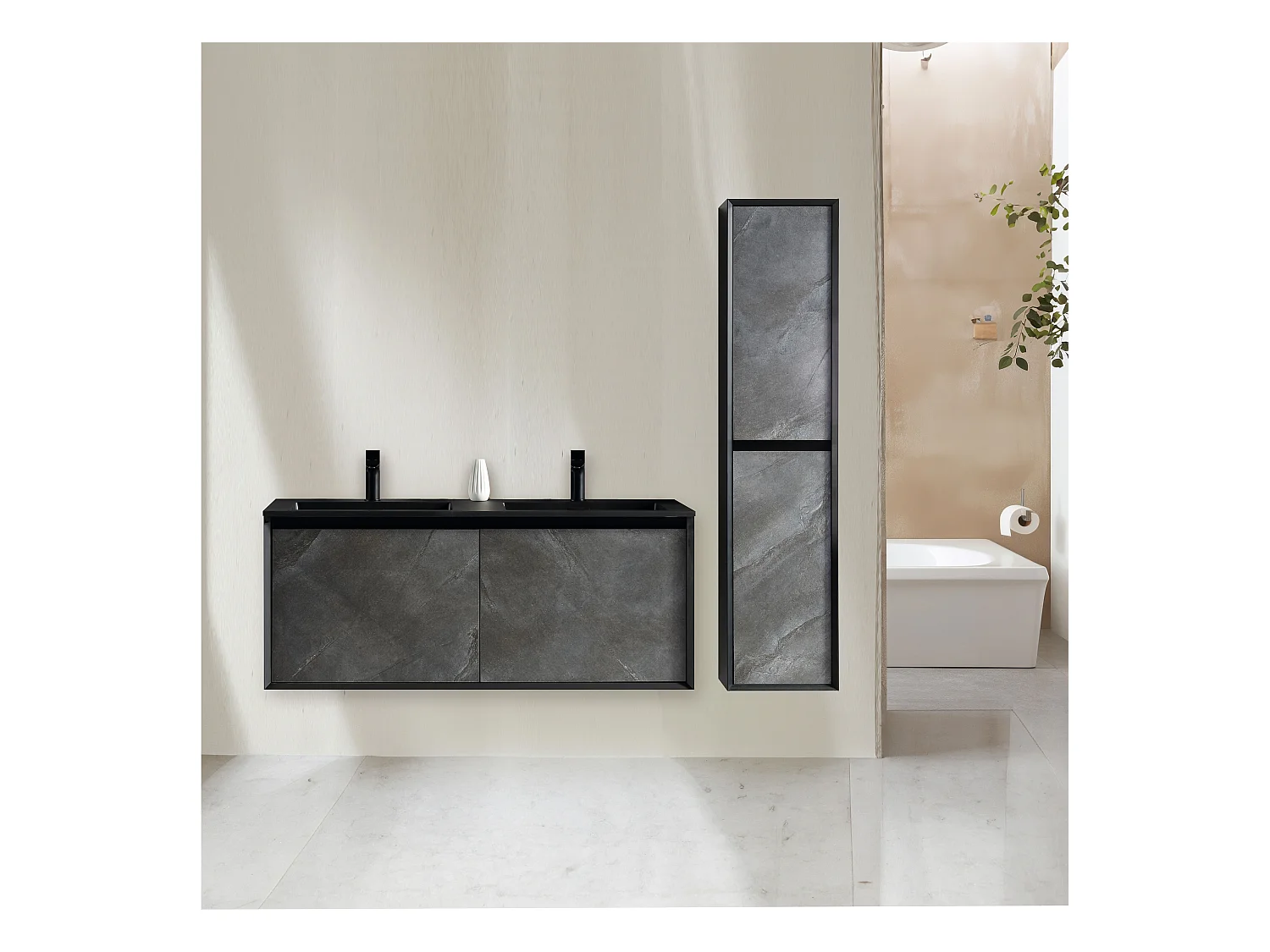 Ensemble salle de bain 120 cm noir effet marbre Aquasasso