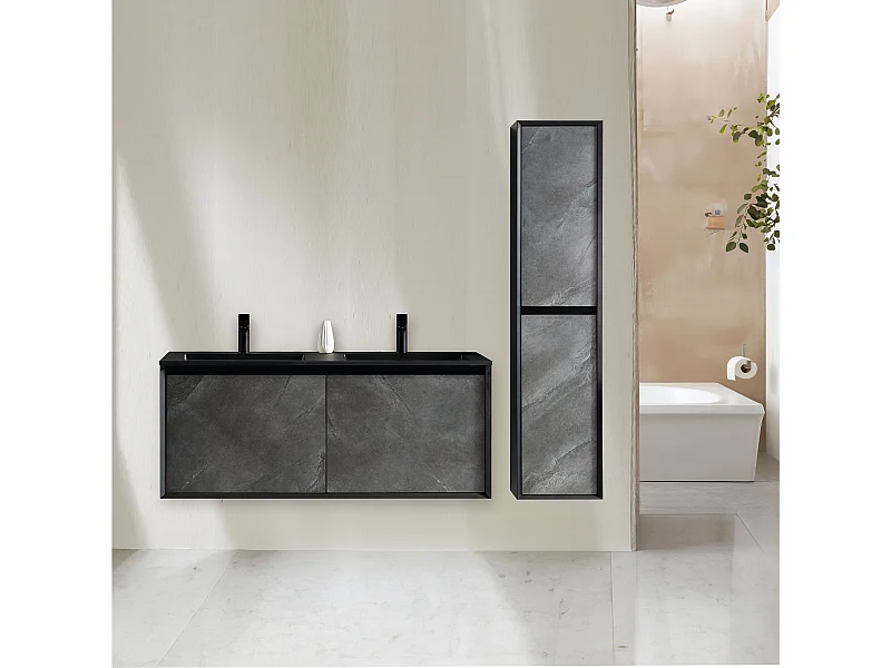 Ensemble salle de bain 120 cm noir effet marbre Aquasasso