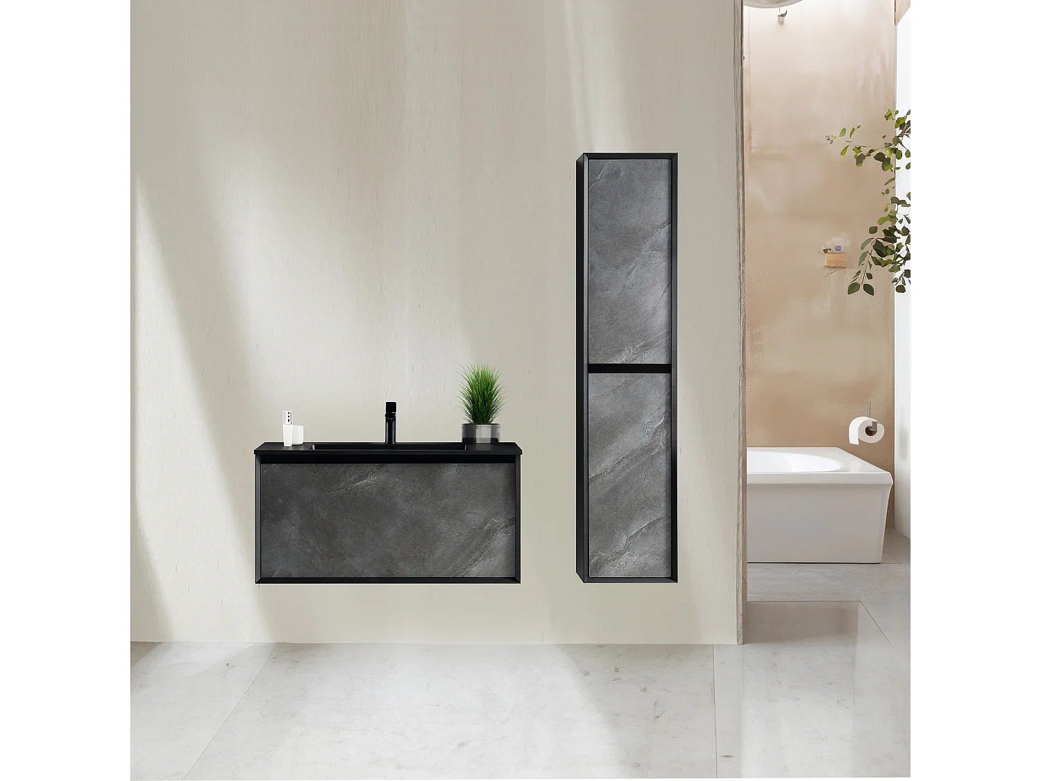 Ensemble salle de bain 100 cm noir effet marbre Aquasasso