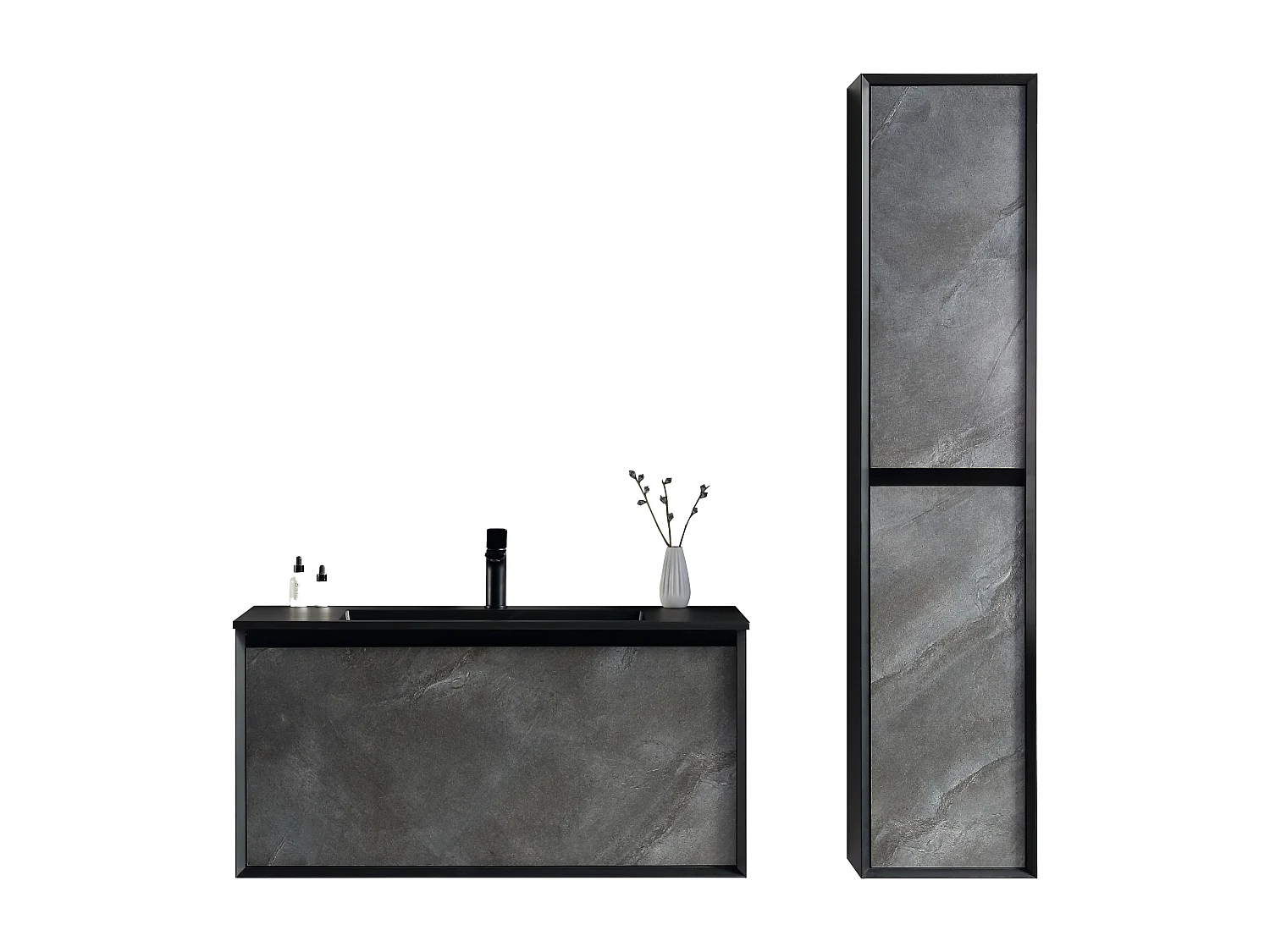 Ensemble salle de bain 100 cm noir effet marbre Aquasasso