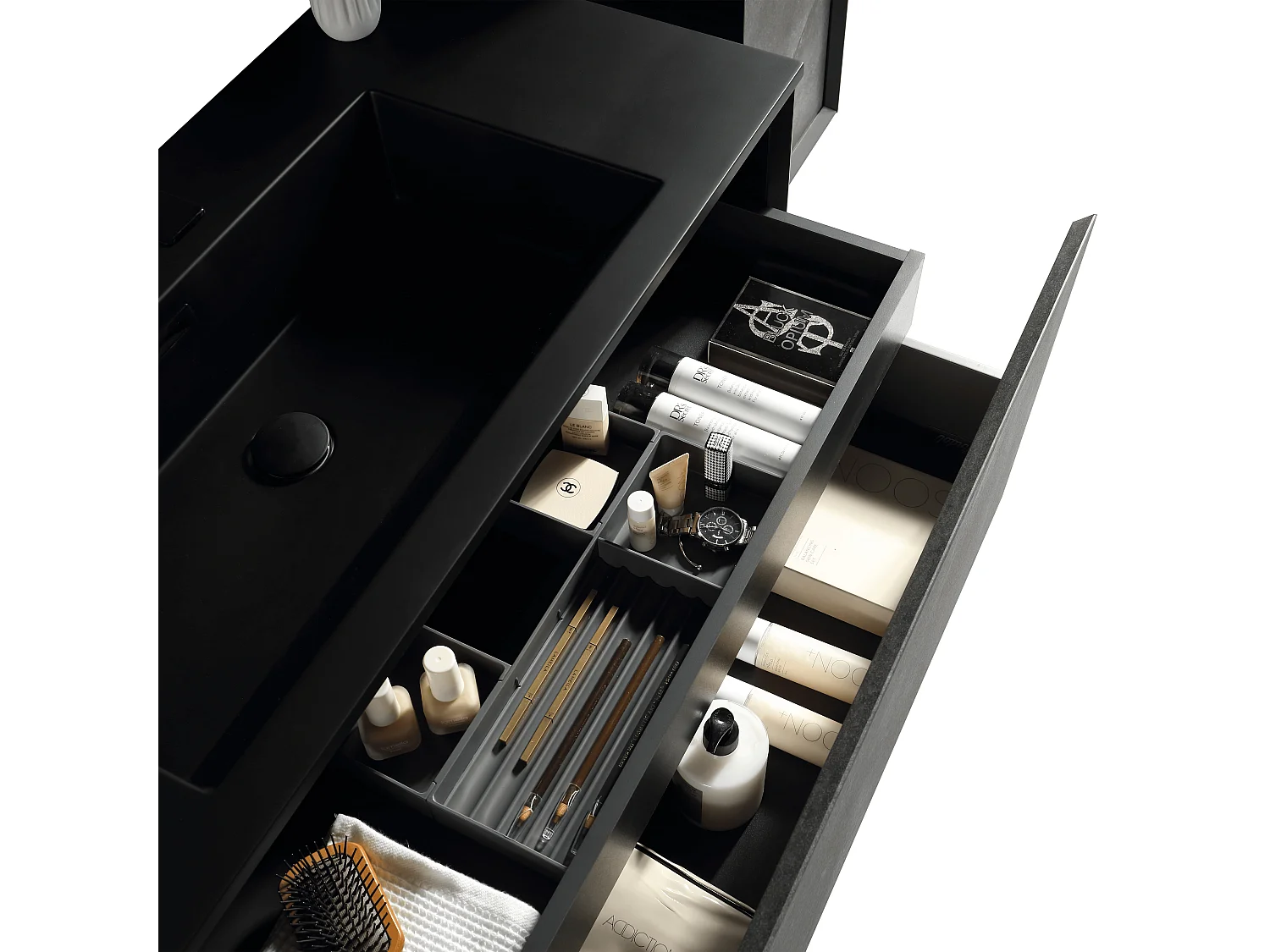 Ensemble salle de bain 100 cm noir effet pierre Aquasasso