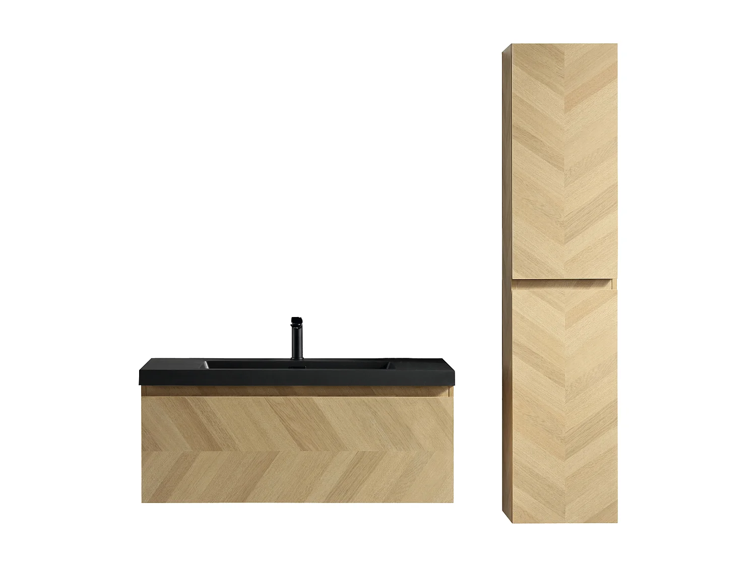 Ensemble salle de bain 100 cm chevron aspect chêne Aquapunto