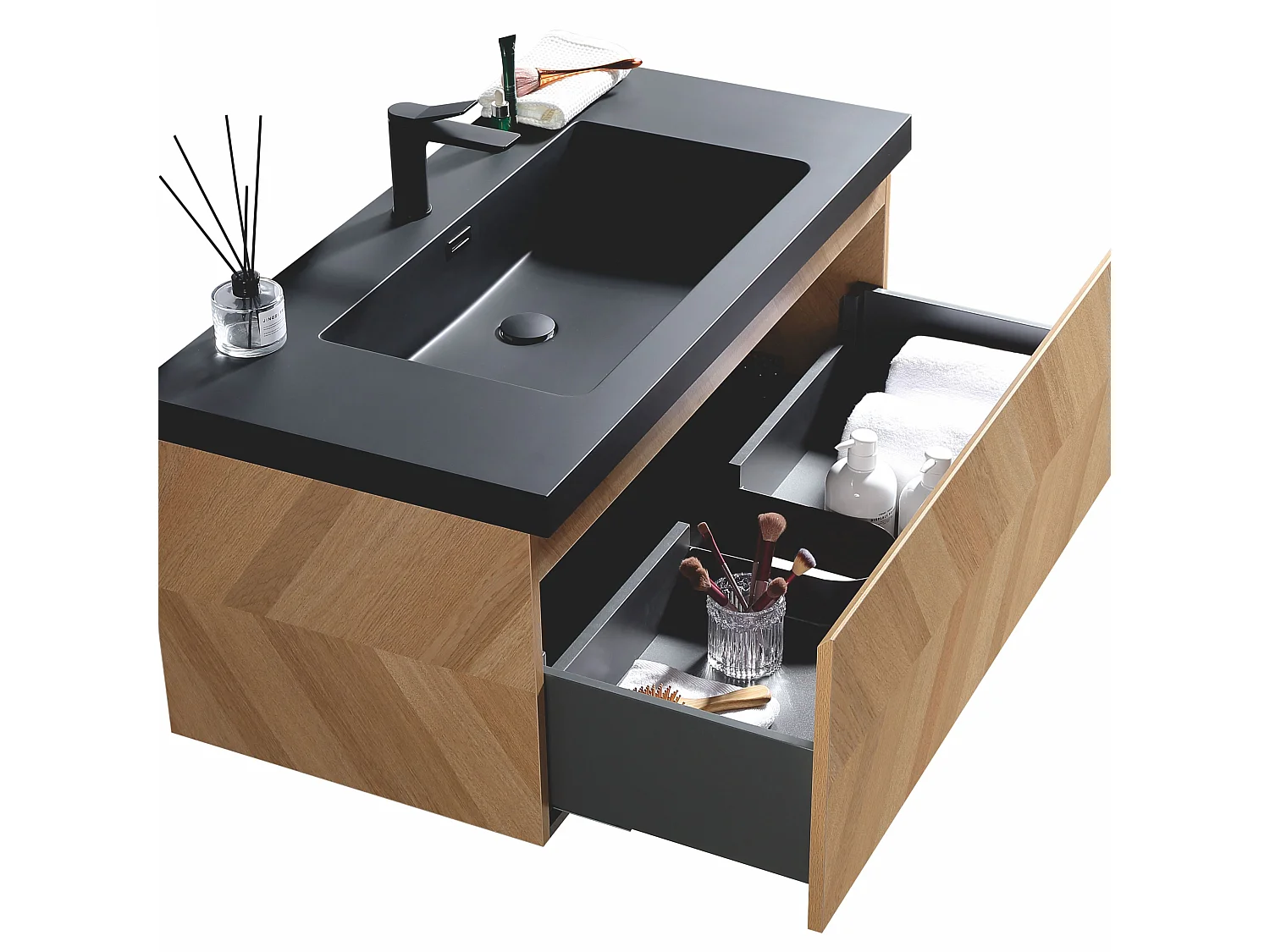 Ensemble salle de bain 100 cm chevron aspect chêne Aquapunto