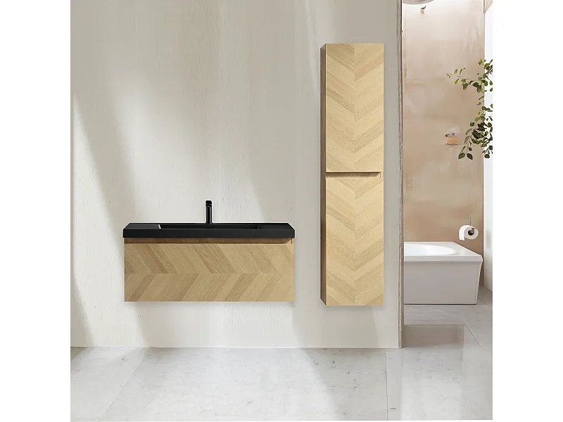 Ensemble salle de bain 100 cm chevron aspect chêne Aquapunto