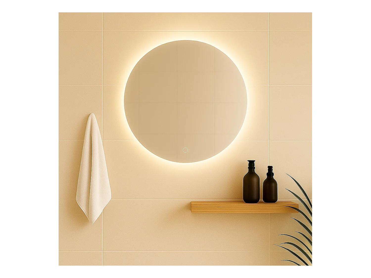 Miroir rond lumineux de salle de bain 80 cm