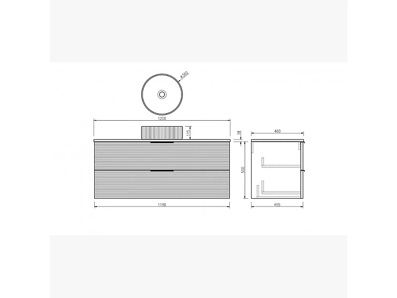 Meuble 120 cm chêne clair avec vasque à poser blanc wave Aqualinea