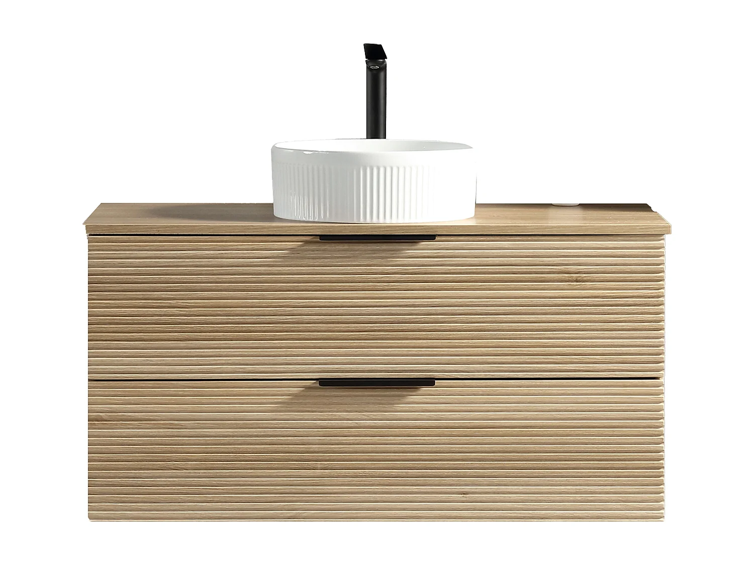 Meuble 120 cm chêne clair avec vasque à poser blanc wave Aqualinea