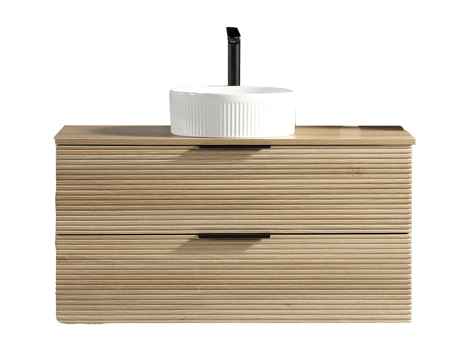 Meuble 100 cm chêne clair avec vasque à poser blanc wave Aqualinea