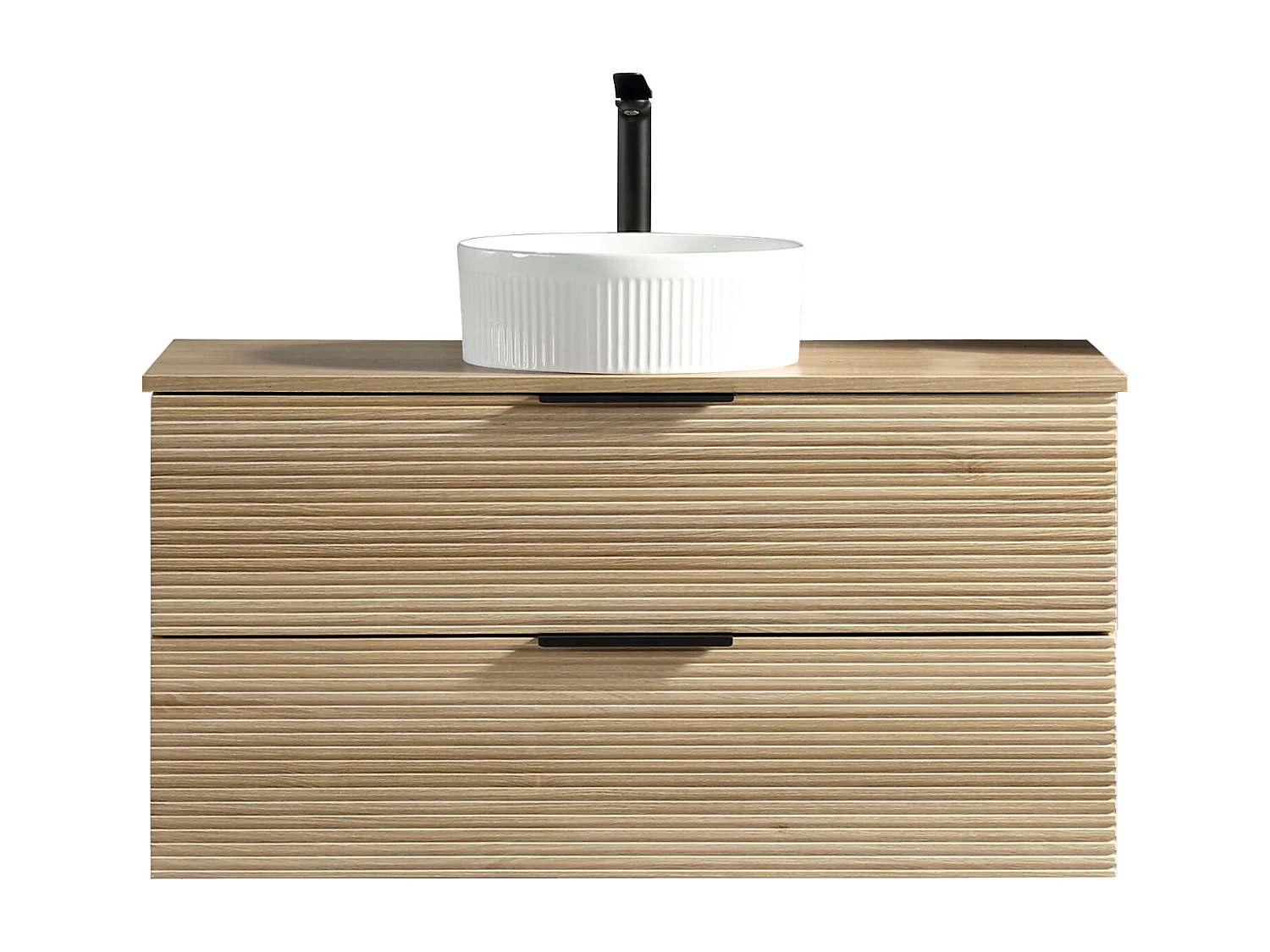 Meuble 100 cm chêne clair avec vasque à poser blanc wave Aqualinea