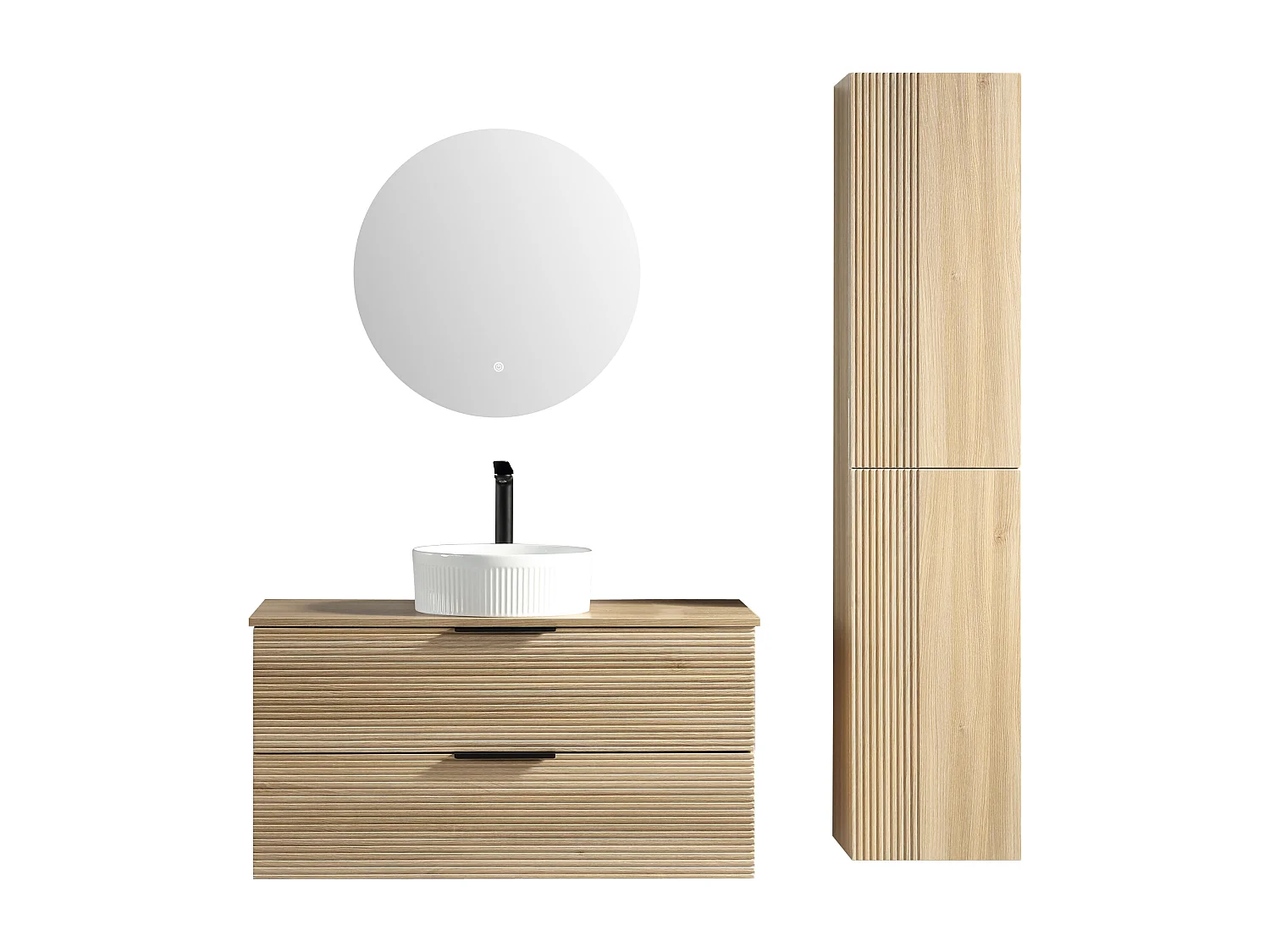 Meuble 100 cm chêne clair avec vasque à poser blanc wave Aqualinea