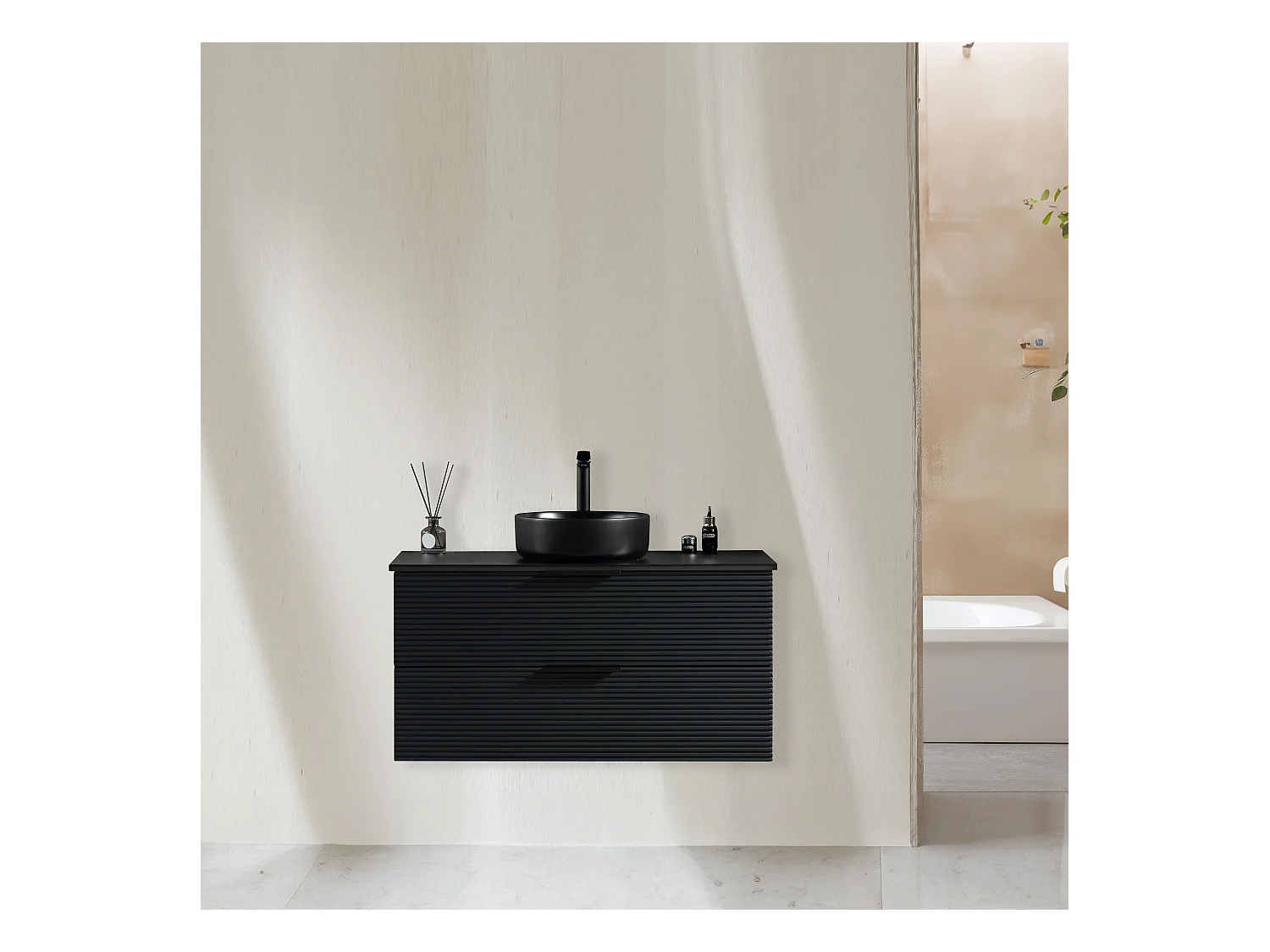 Meuble avec vasque à poser 100 cm noir Aqualinea