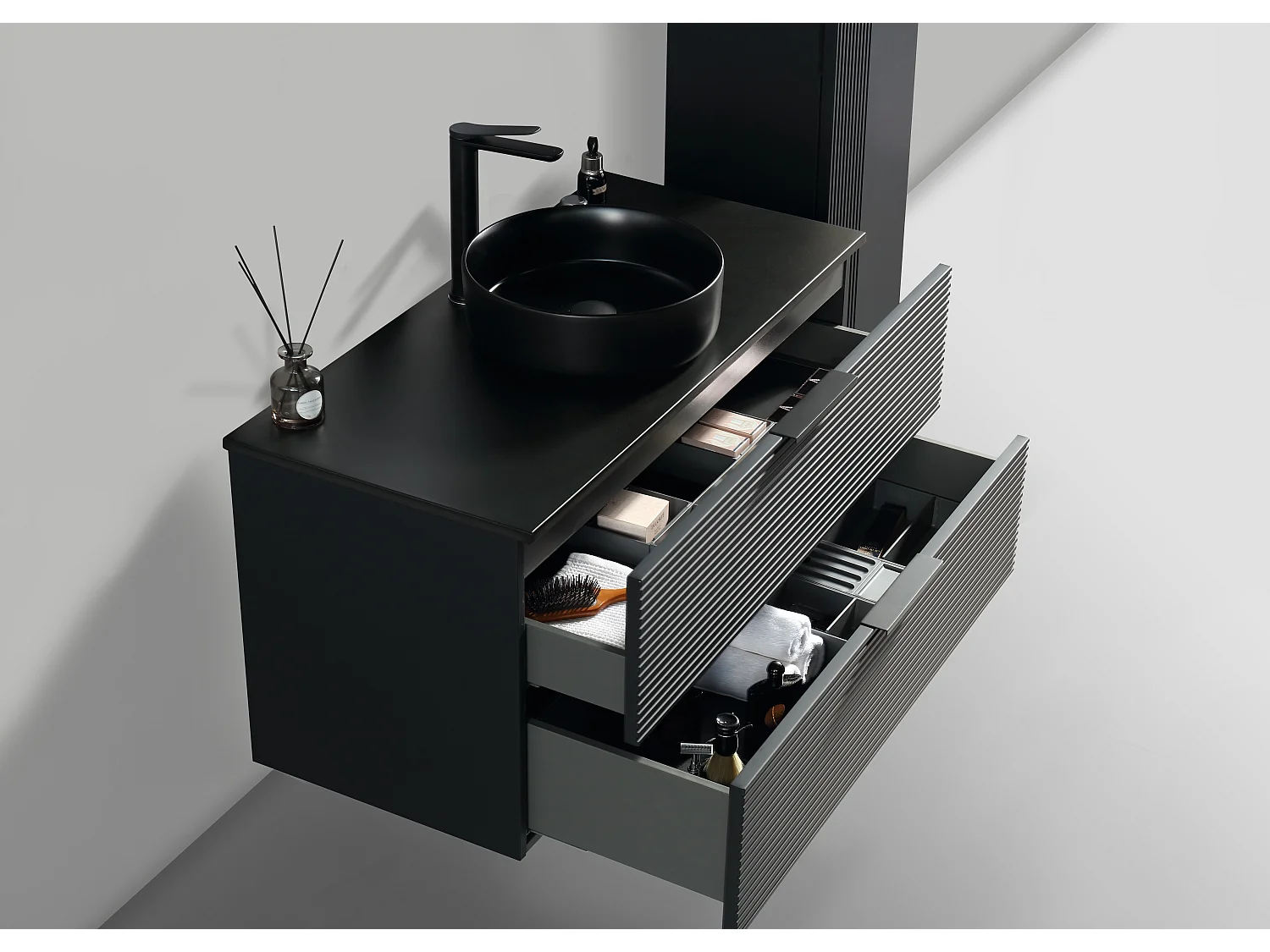 Meuble avec vasque à poser 100 cm noir Aqualinea