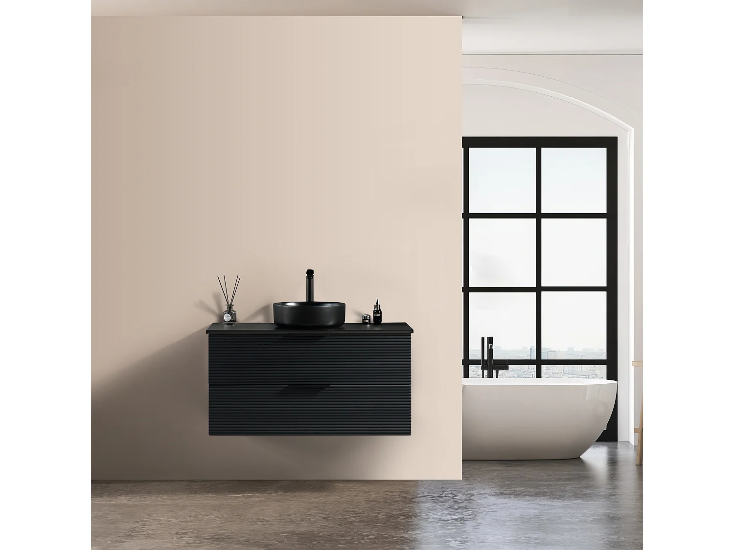 Meuble avec vasque à poser 100 cm noir Aqualinea