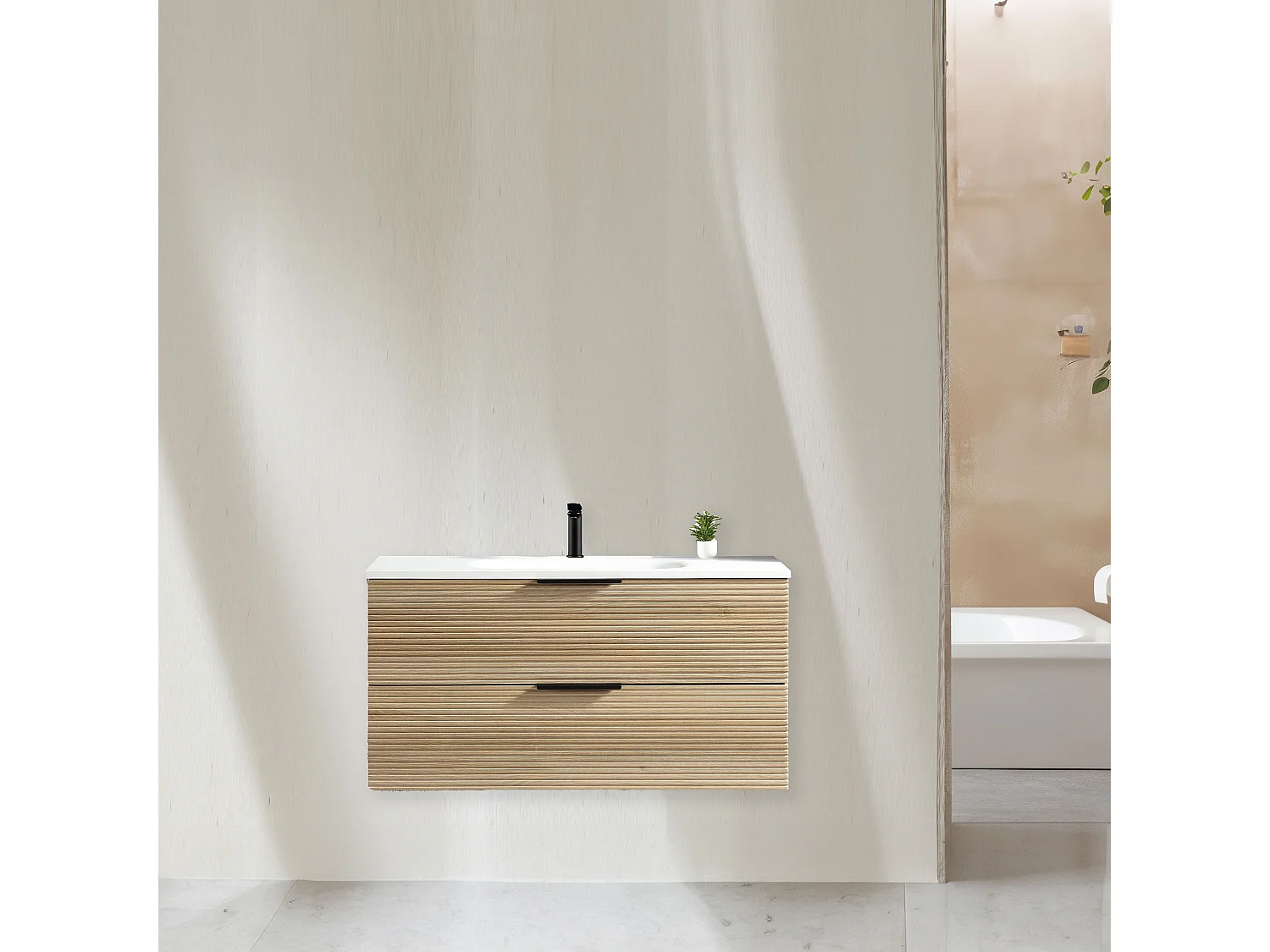 Meuble vasque encastrée 120 cm chêne clair Aqualinea