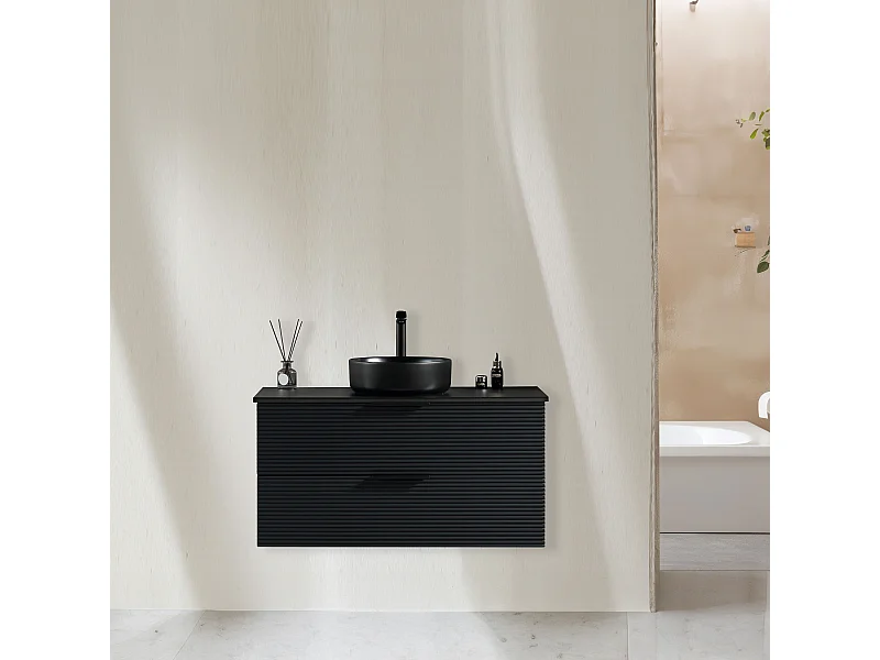 Meuble avec vasque à poser 120 cm noir Aqualinea