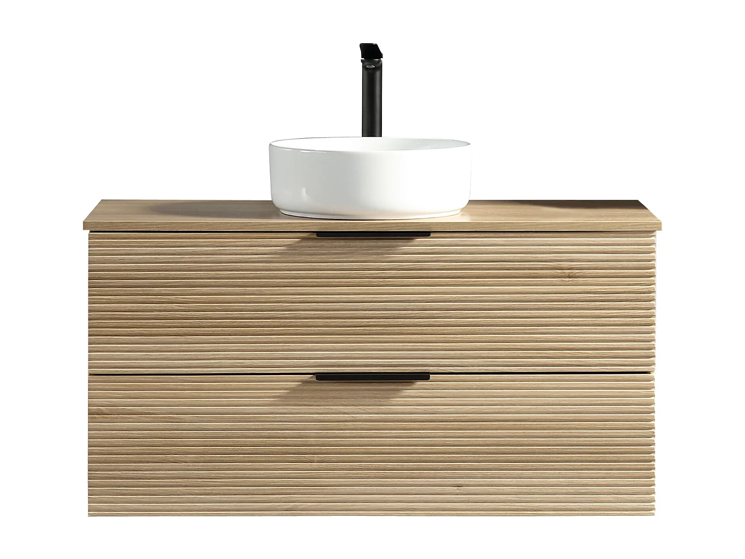 Meuble 100 cm chêne clair avec vasque à poser blanc brillant Aqualinea