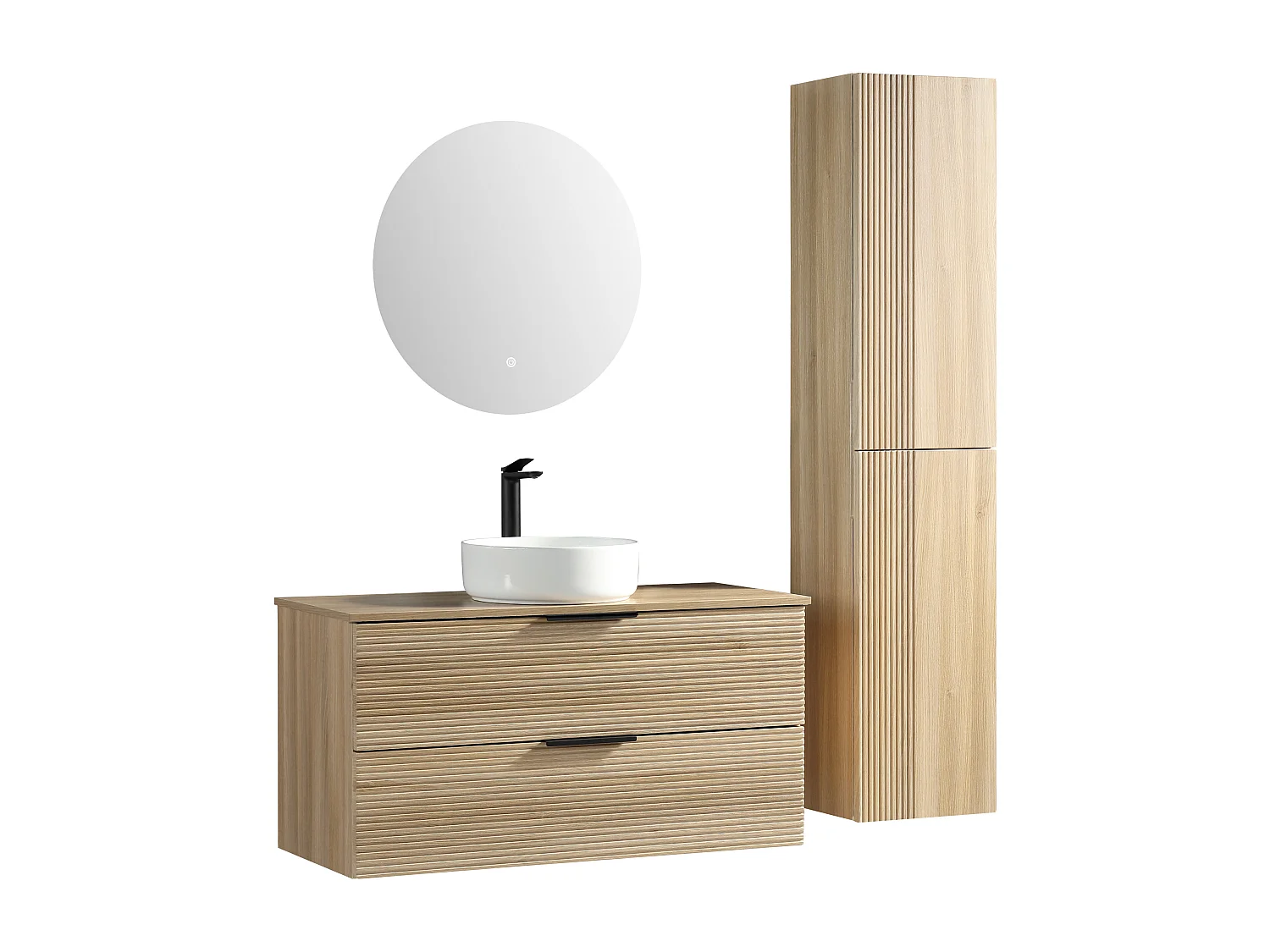 Meuble 100 cm chêne clair avec vasque à poser blanc brillant Aqualinea