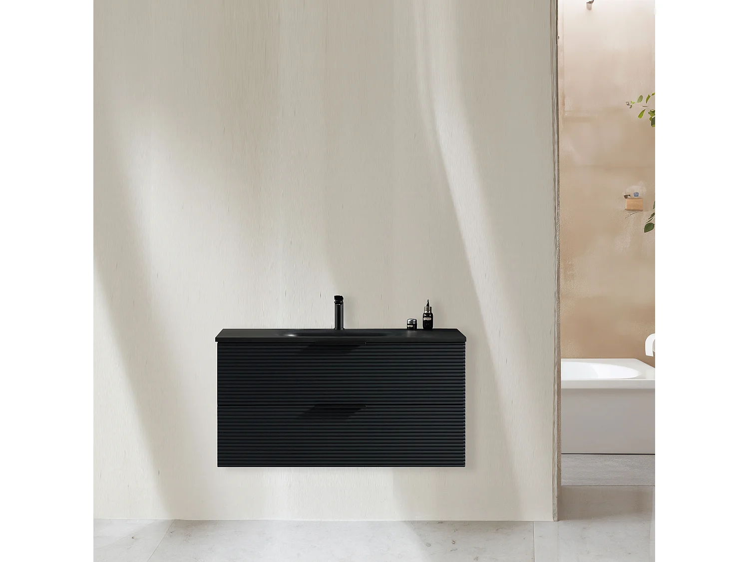 Meuble avec vasque encastrée 100 cm noir Aqualinea