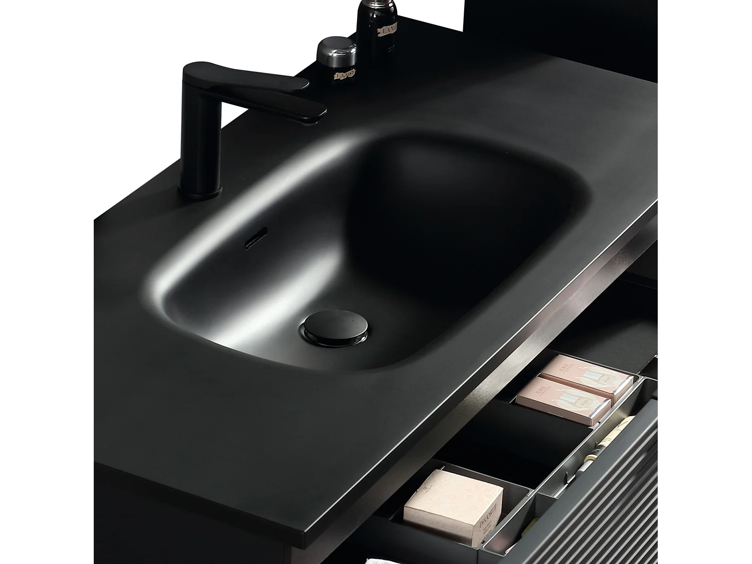 Meuble avec vasque encastrée 100 cm noir Aqualinea