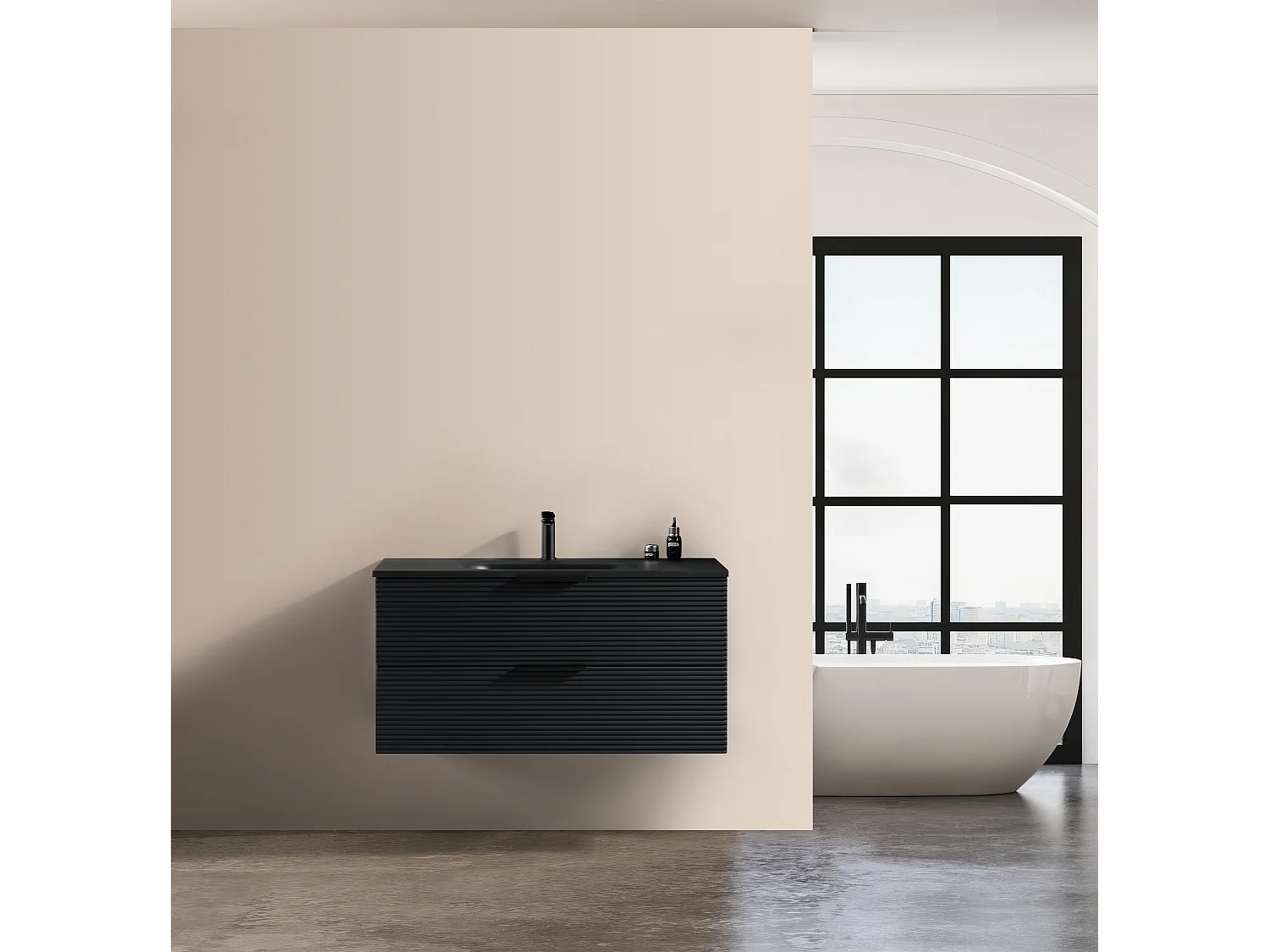 Meuble avec vasque encastrée 100 cm noir Aqualinea